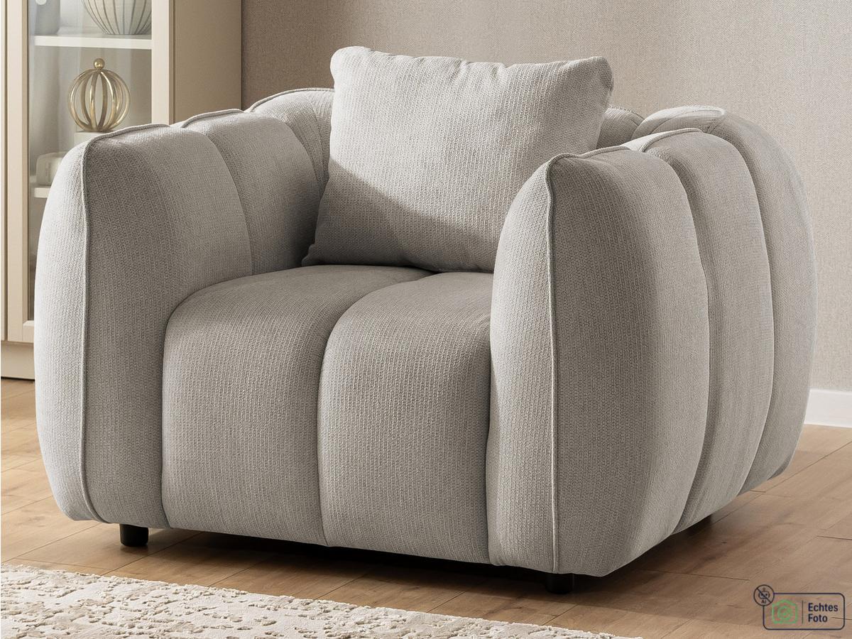 SESSEL Nubira in tief gesteppter Bubble-Optik aus weichem Taupe Strukturstoff im modernen Design - Taupe/Schwarz, Holz/Kunststoff (115/69/89cm) - S-Style Möbel