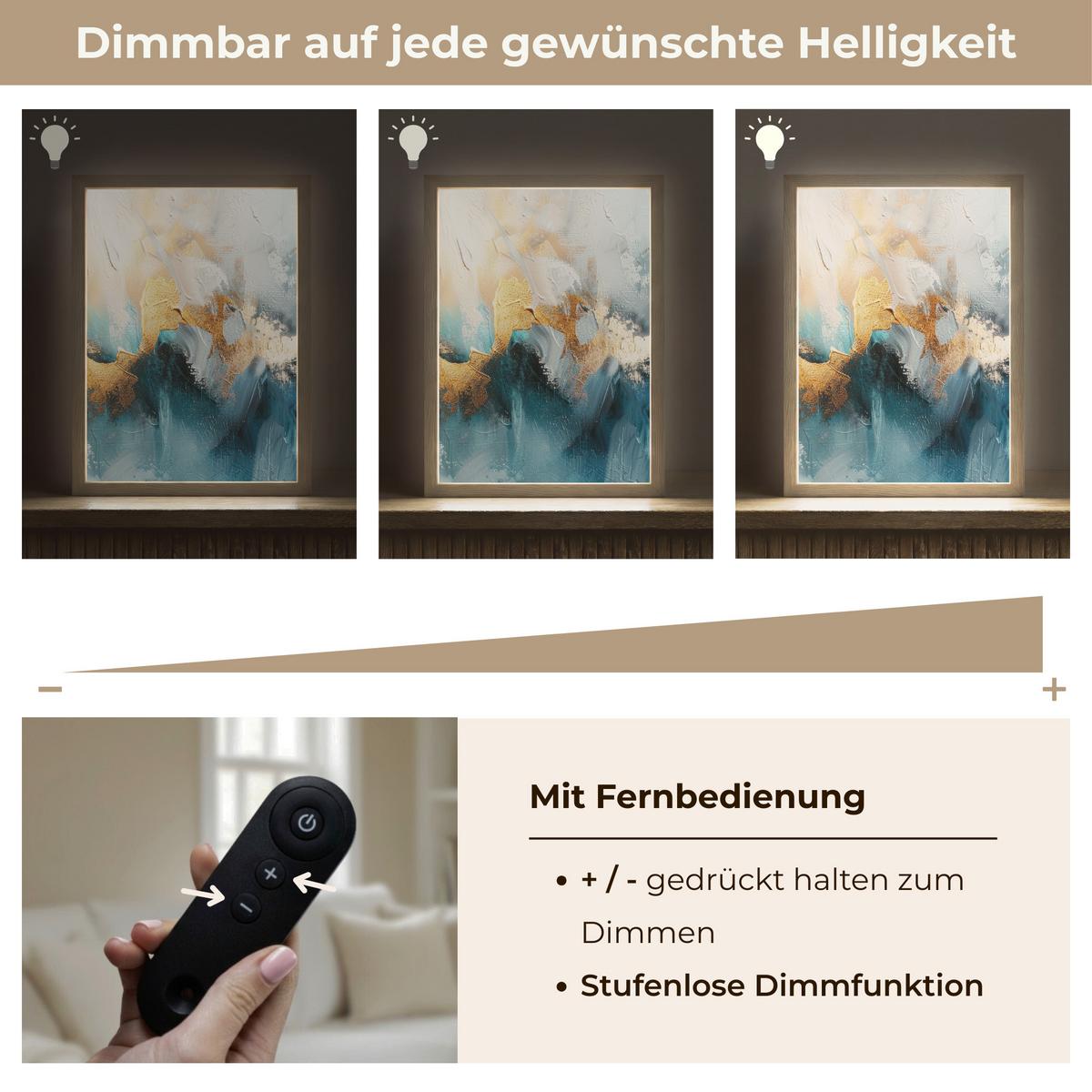 WANDLEUCHTE MIT AKKU Abstrakt - Kunst - Gold - Blau 30x40 cm - Türkis, Holzwerkstoff (30/40/8cm) - OnlyWow