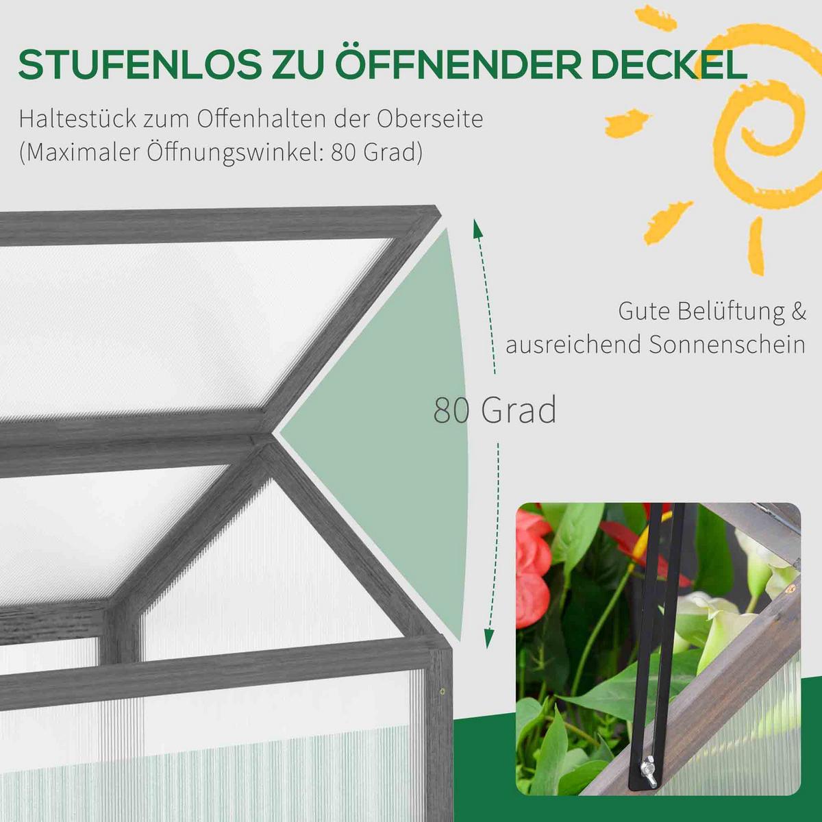FRÜHBEET aus Holz 90 x 52 x 49,5 cm - Grau, Holz (52/49.5/90cm) - Outsunny