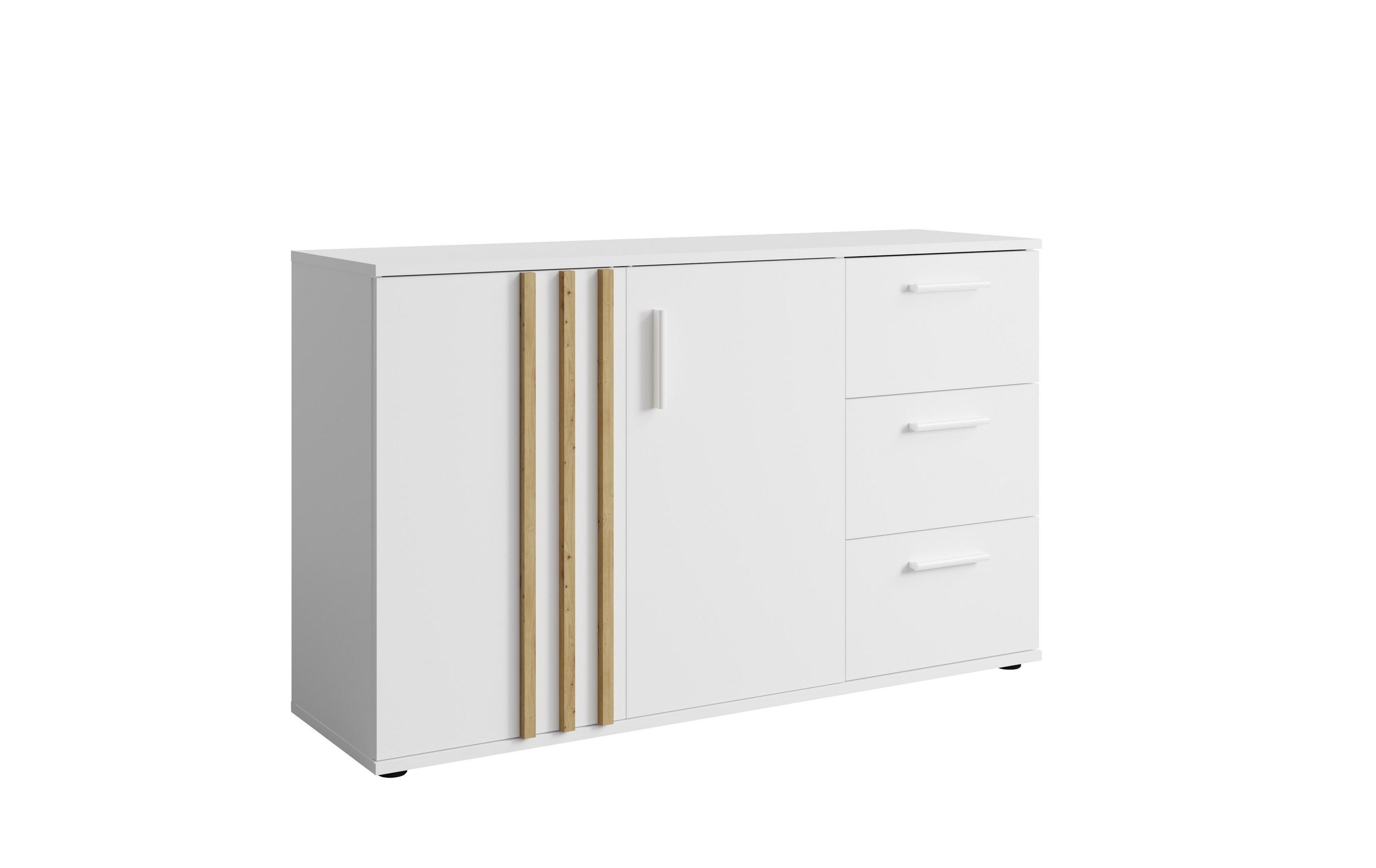 KOMMODE TECTONIC 119,8/72,7/35cm mit 3 Schubladen 2 Türen Weiß - Weiß, Holzwerkstoff (119.8/72.7/35cm) - MASSENO