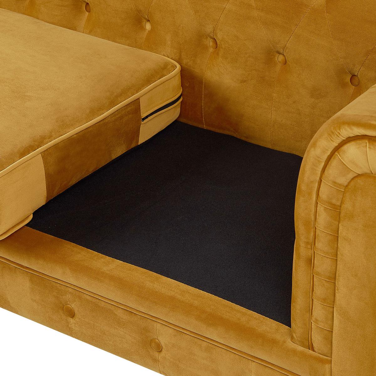 3-SITZER-SOFA Samtstoff Senfgelb Chesterfield - Gelb, Textil (201/70/75cm) - Beliani