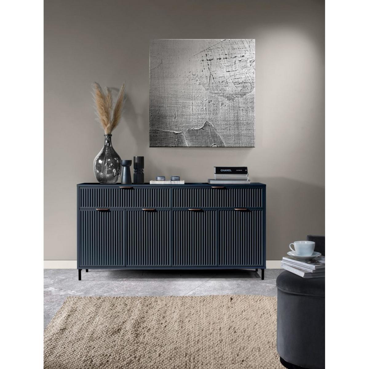 KOMMODE Linna 4D2S dunkelblau 165 cm - Schwarz/Dunkelblau, Holzwerkstoff/Metall (165/86/40cm) - Beautysofa