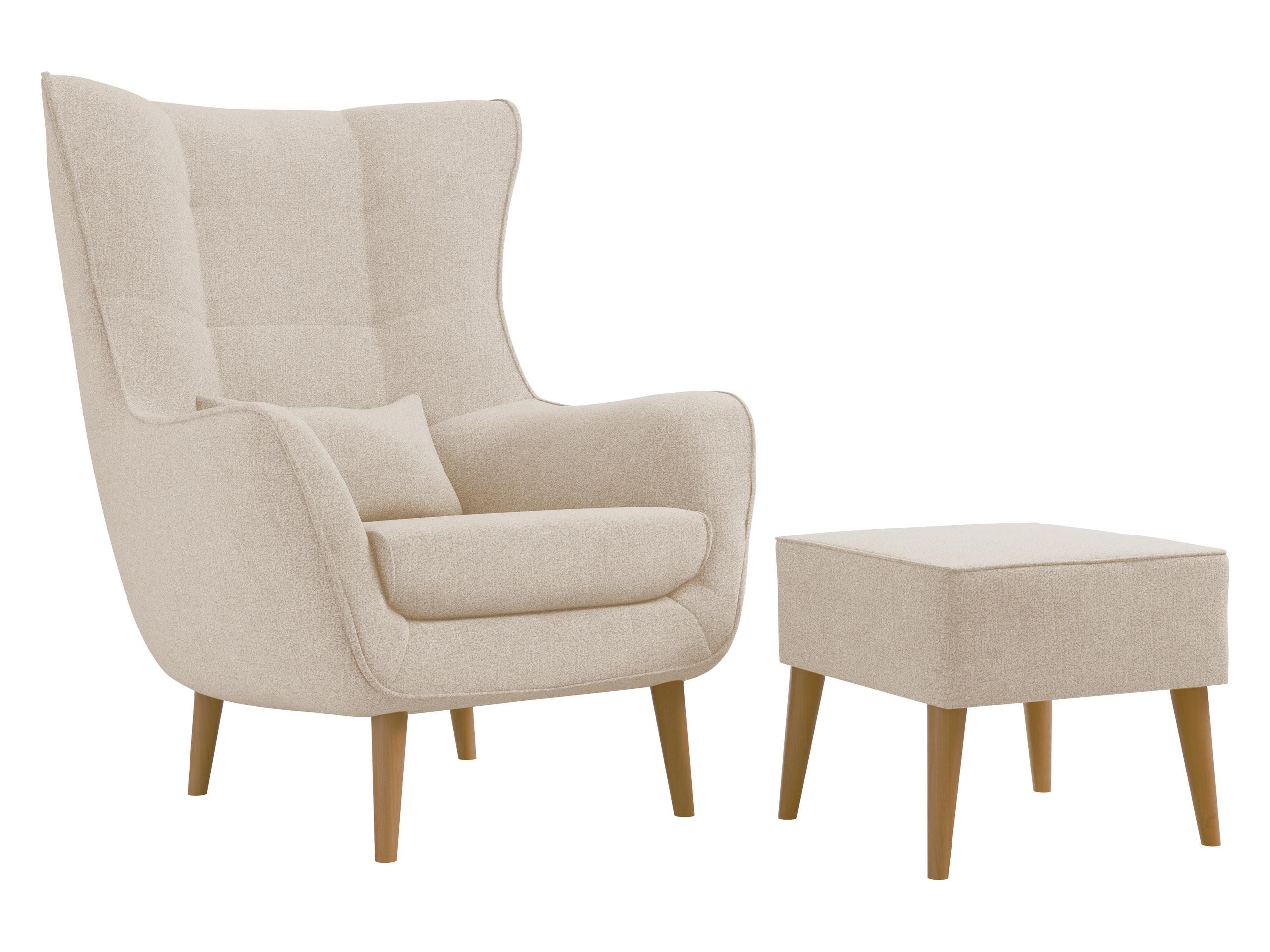 SESSEL Estjano mit Fußbank - Beige, Holz/Textil (80/106/95cm) - MIRJAN24
