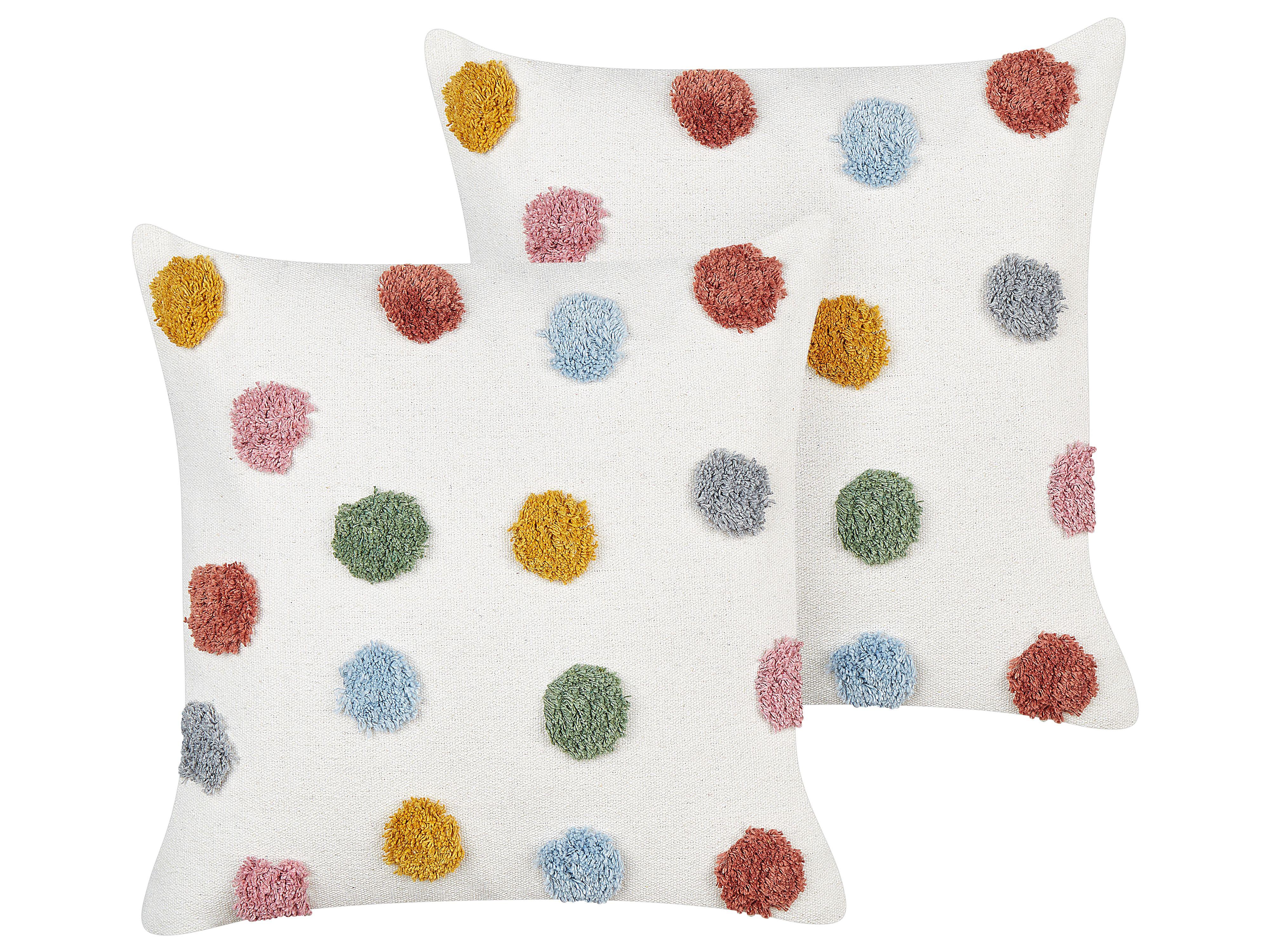 DEKOKISSEN 2er-Set Weiß 45/45 cm Wallflower - Multicolor/Weiß, Naturmaterialien (45/45cm) - Beliani