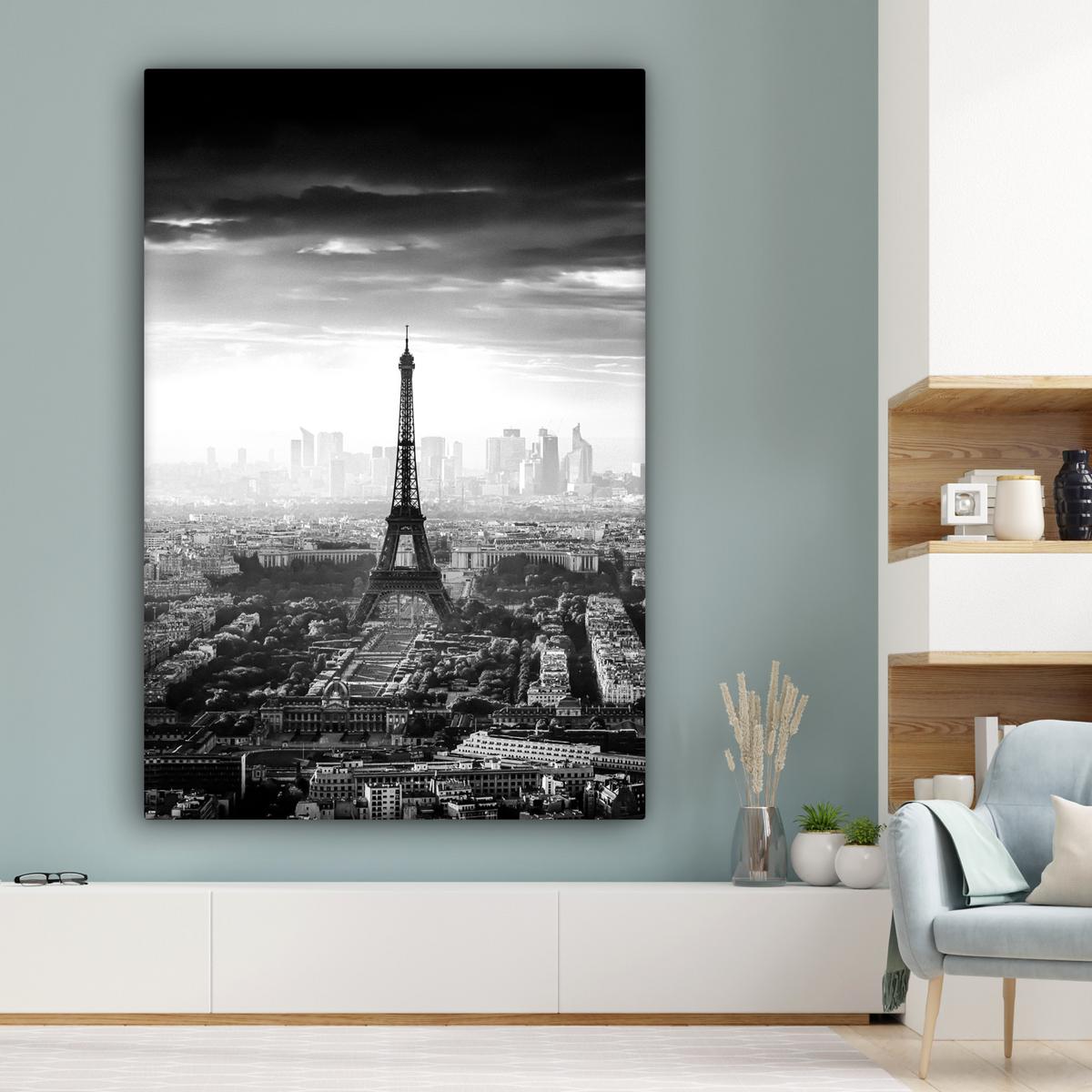 LEINWANDBILD Paris - Skyline - Eiffelturm - Stadt - Wolken Deko Groß 90x140 cm - Dunkelgrau, Textil (90/140cm) - MuchoWow