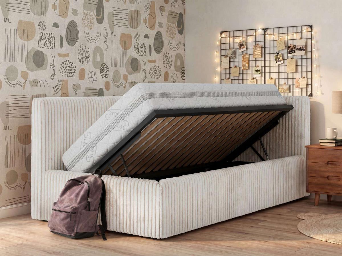 POLSTERBETT TILVO 90/200 - Beige Cord - Ohne Matratze - Rechts - Beige, Textil (200/90cm) - MKS