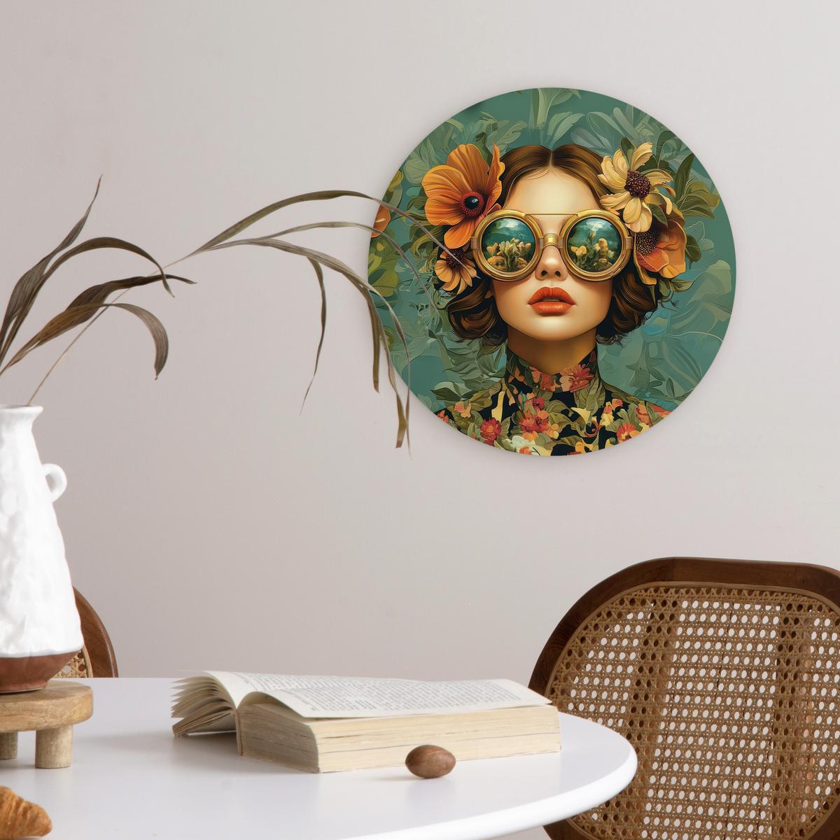 WANDBILD Frau - Blumen - Schmetterlinge - Natur - Vintage Deko Wohnzimmer 30x30 cm - Petrol, Kunststoff (30/30cm) - MuchoWow
