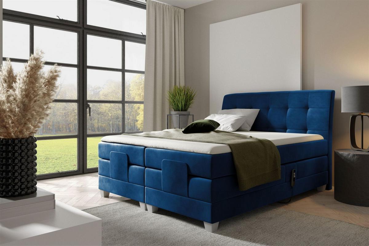 BOXSPRINGBETT Elektrisch Franco - Dunkelblau, Holzwerkstoff/Textil (140/200cm) - Fun Möbel