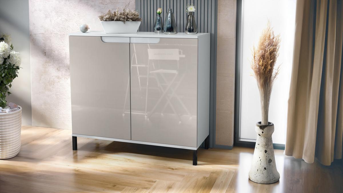 KOMMODE Sylt Sandgrau Hochglanz - Sandfarben, Holzwerkstoff (92.5/83.5/35cm) - Vladon