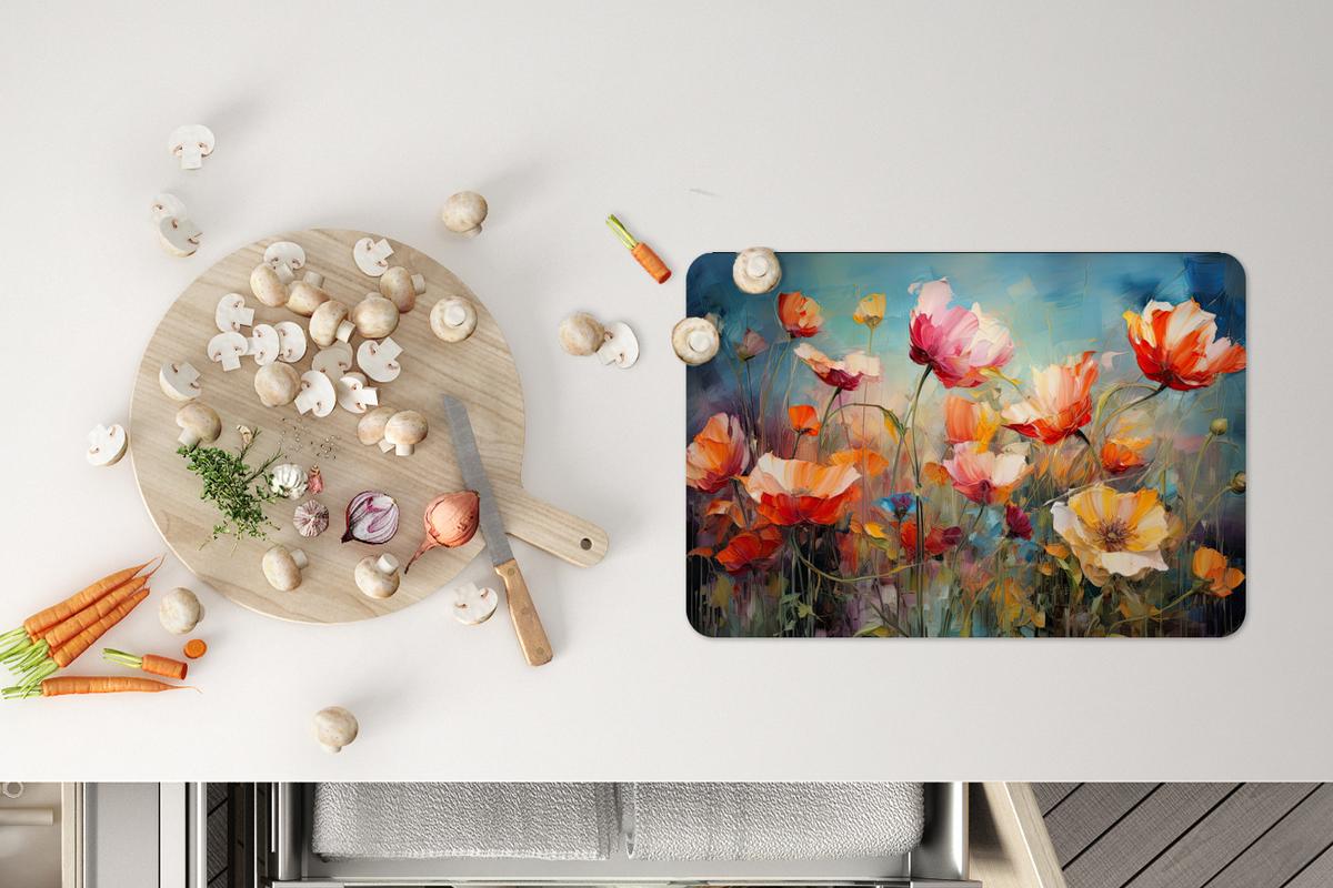 PLATZSETS 6er-Set Blumen - Aquarell - Kunst - Botanisch - Natur Tischunterlage 45x30 cm - Koralle, Kunststoff (0.3/45/30cm) - MuchoWow