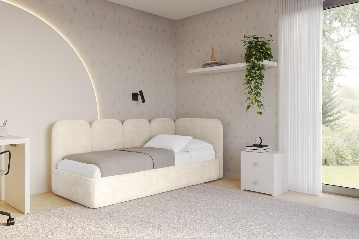 EINZELLBETT Jugendbett mit Bettkasten und Matratze H3/H4, Links - VELY 100x200 Beige - Beige, Holzwerkstoff/Textil (100/200cm) - ALTDECOR
