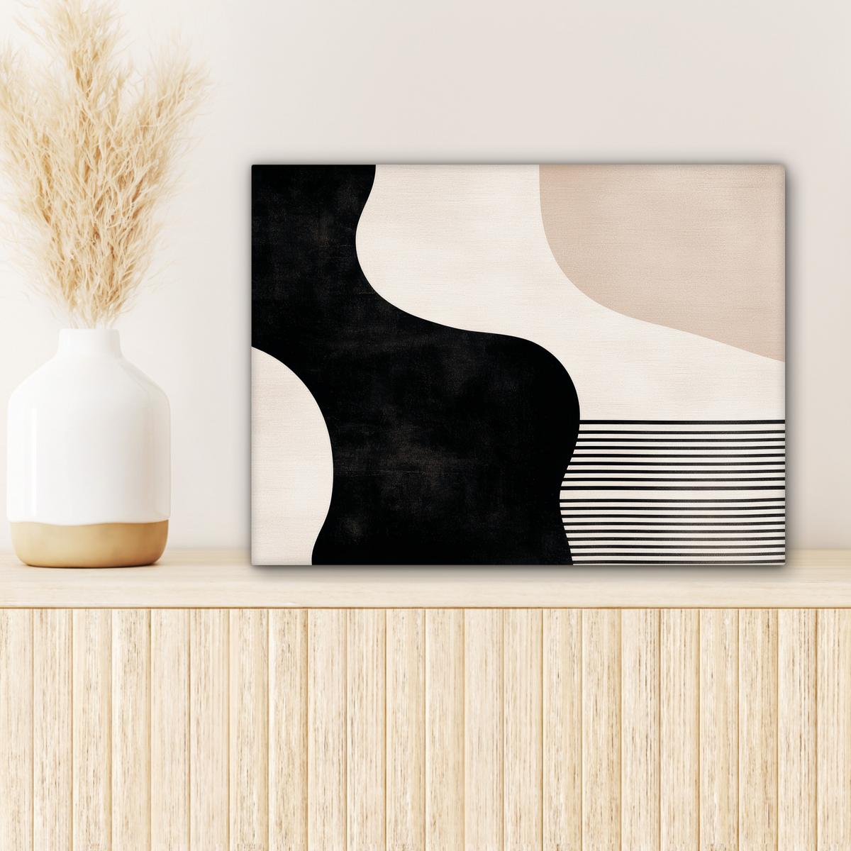 LEINWANDBILD Abstrakt - Japandi - Beige - Modern Wandbild 40x30 cm - Schwarz, Textil (40/30cm) - MuchoWow