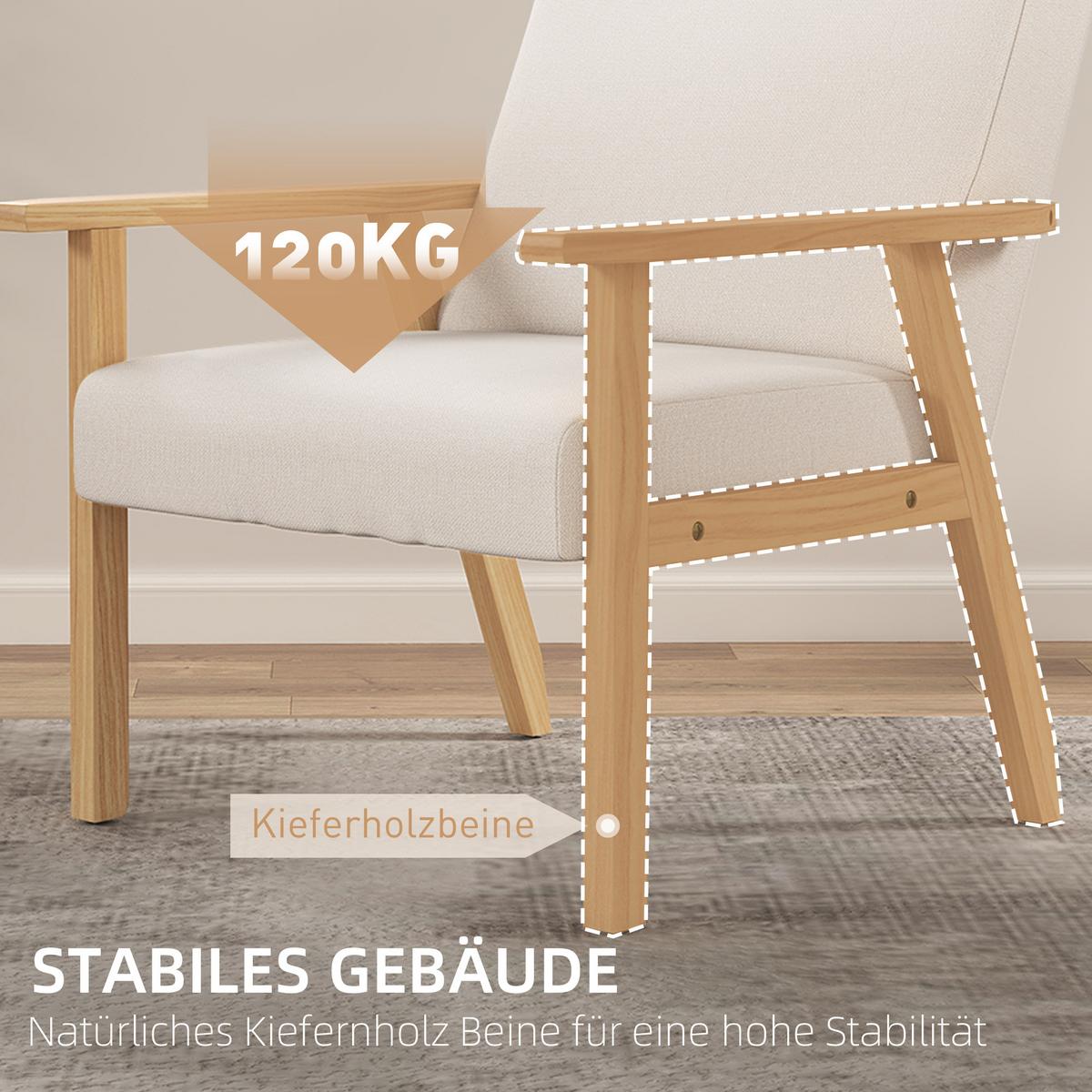 SESSEL mit Armlehnen, 64 x 70 x 72 cm, Cremeweiß - Weiß, Textil (70/72/64cm) - HOMCOM