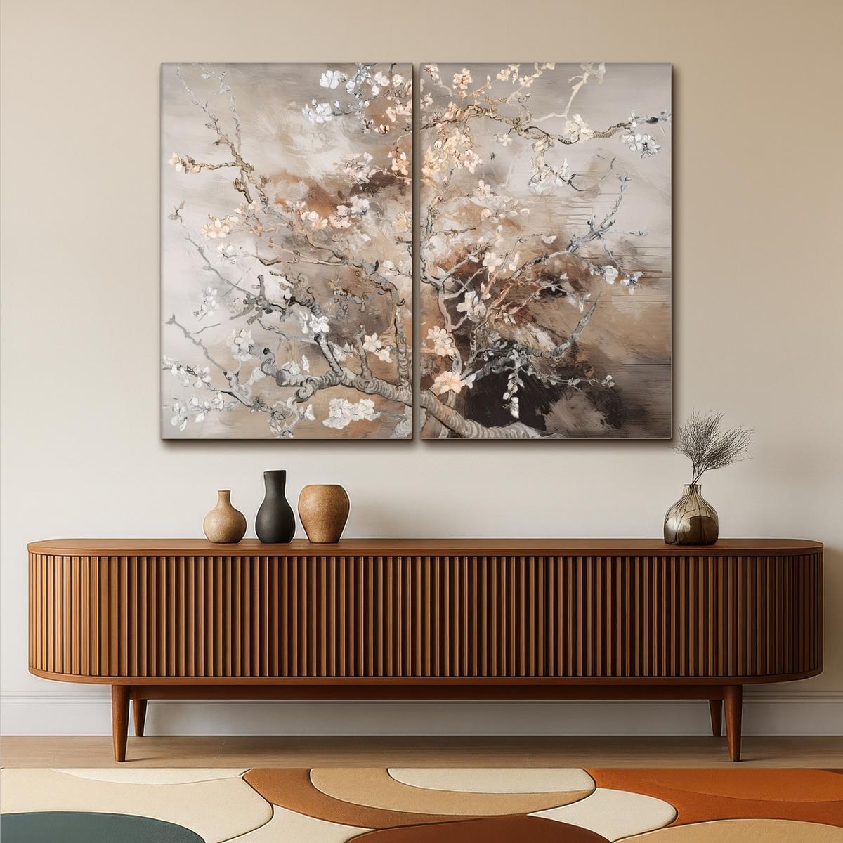 LEINWANDBILD 2er Set Mandelblüte - Abstrakt - Beige 160x120 cm - Beige, Textil (160/120cm) - MuchoWow