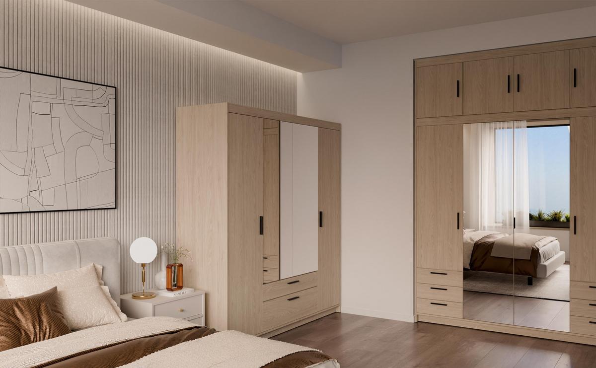 KLEIDERSCHRANK Storicos Geölte Eiche 176,3/190,5/53 cm - 4T2S Modern mit Schubladen und Spiegel - Eichefarben, Holzwerkstoff/Kunststoff (176.4/190.6/53cm) - AX Living