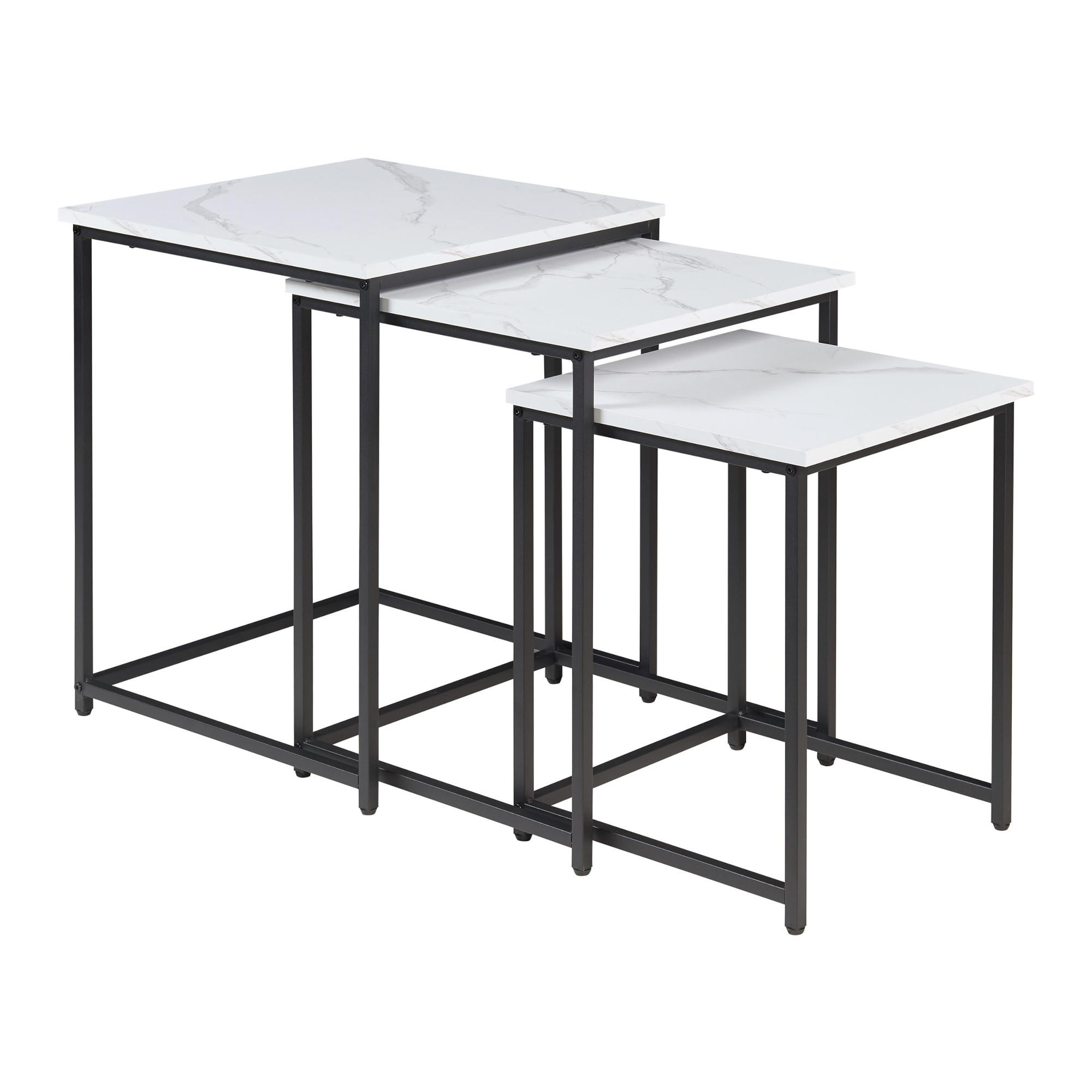 BEISTELLTISCH-SET 3 TLG. Trollhättan - Schwarz/Weiß, Holzwerkstoff/Metall (50/50/60cm) - [en.casa]