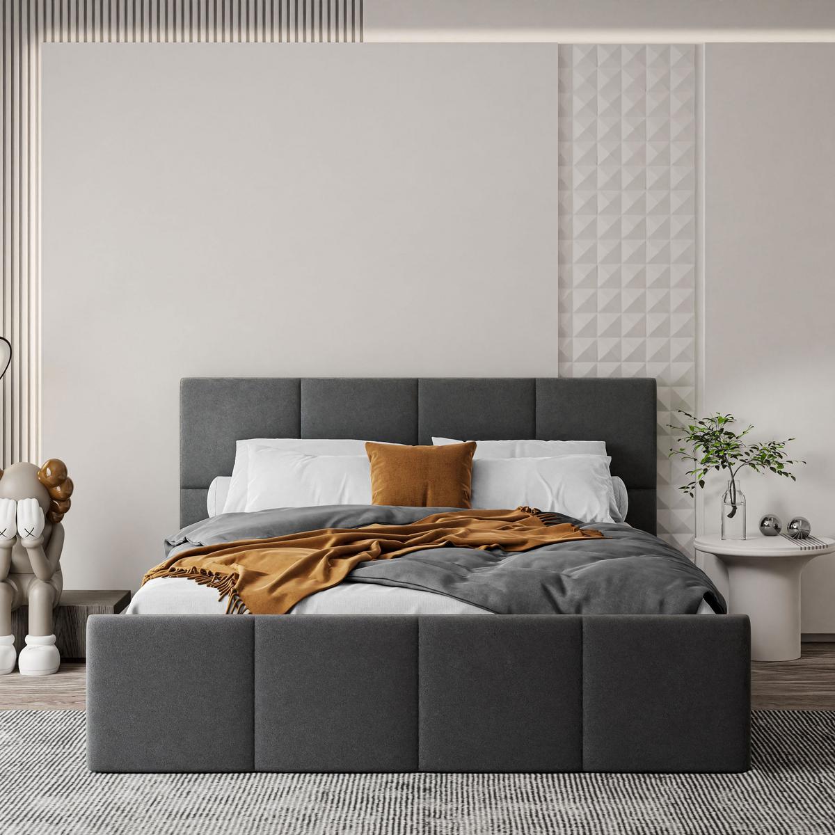 POLSTERBETT AVA 160x200 cm Jasmine 96, 34 Holzlatten, Kopfteil 91 cm - Grau, Textil (160/200cm) - Lookway