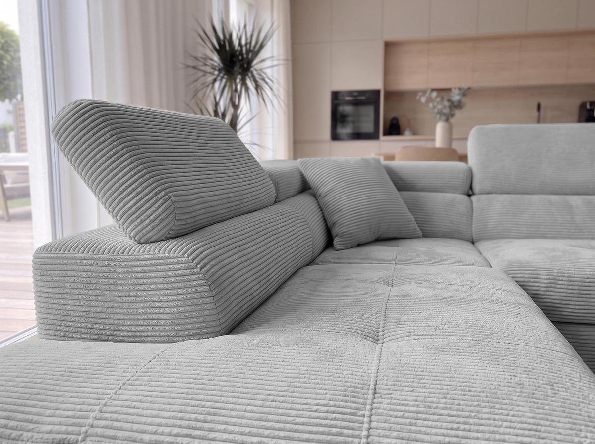 ECKSOFA L Form Konak Hellgrau 276/201/90 cm Links mit Schlaffunktion - Silberfarben/Hellgrau, Textil/Metall (203/276cm) - AX Living