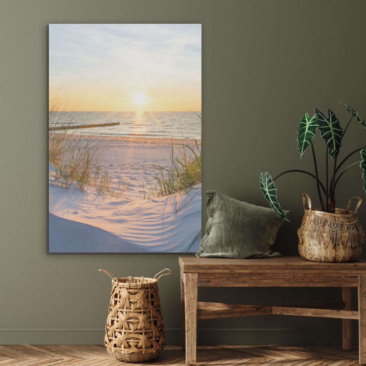 AKUSTIKBILD Strand - Sonne - Düne - Gras - Sand - Horizont Wanddeko 70x100 cm - Hellblau, Kunststoff (70/100/0.9cm) - MuchoWow