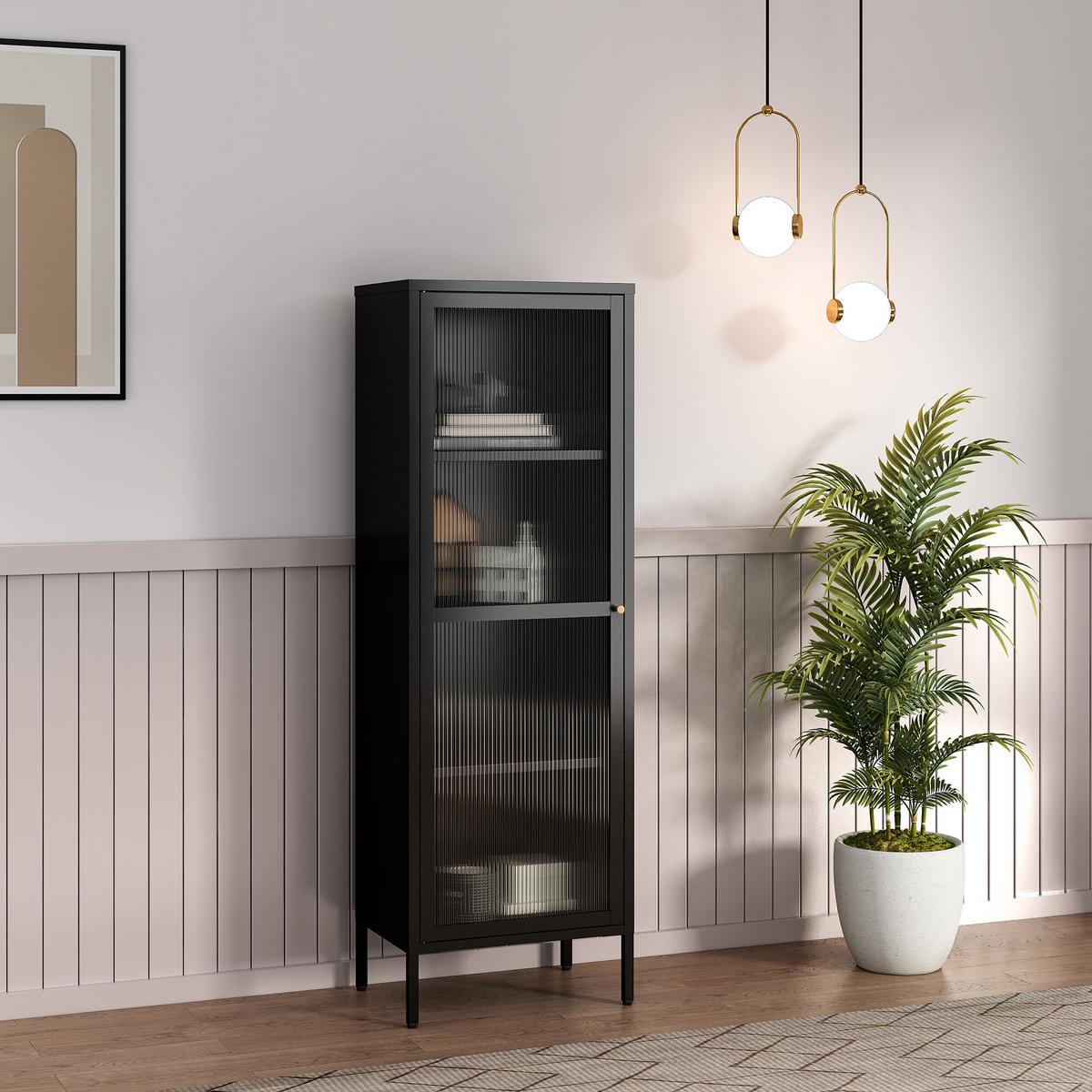 VITRINENSCHRANK Säkylä - Schwarz, Glas/Metall (50/150/35cm) - [en.casa]