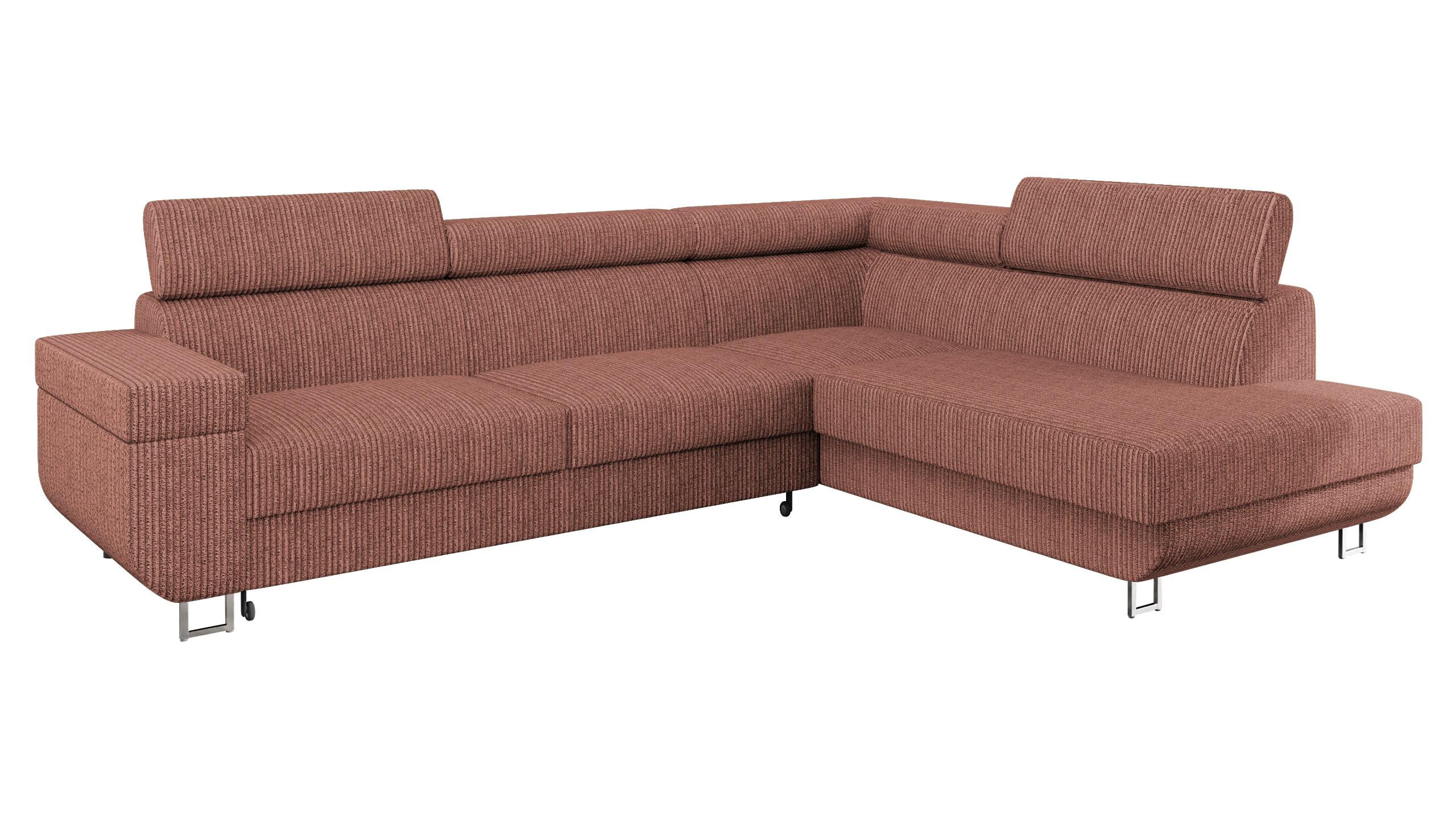 ECKSOFA Fonti Cord, Seite: Rechts - Rosa, Holz/Textil (253/188cm) - MIRJAN24