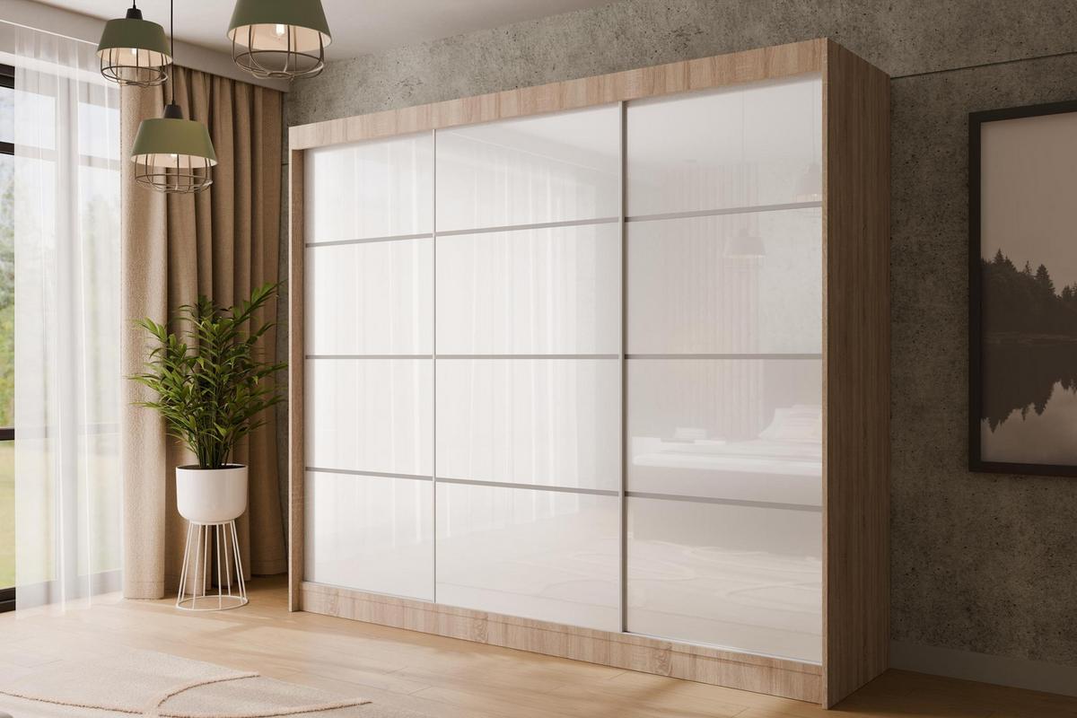 KLEIDERSCHRANK PEKA III - 250 cm - Sonoma Eiche|Weiß - Weiß/Sonoma Eiche, Holzwerkstoff (250/215/61cm) - ALTDECOR