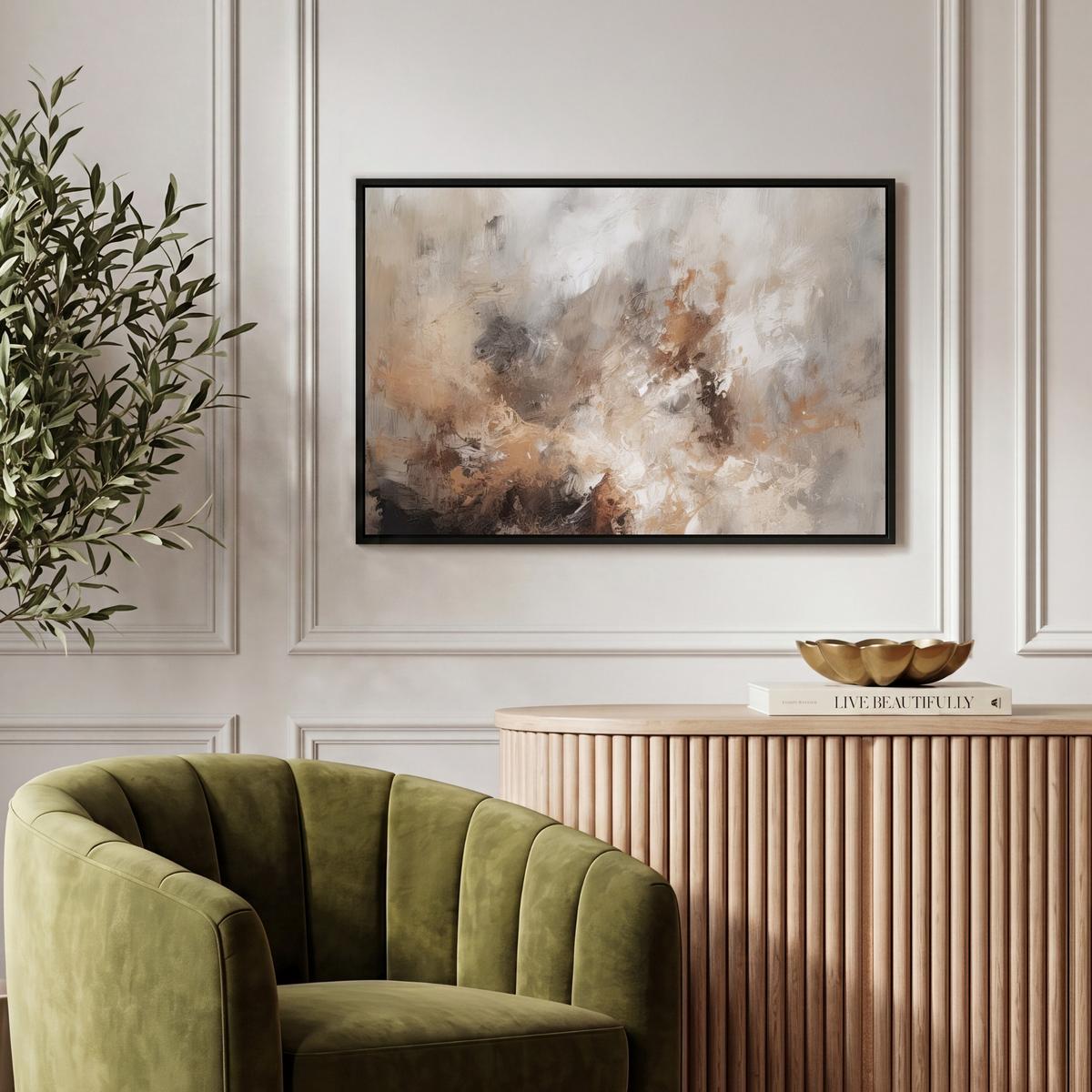 LEINWAND Bilder mit Rahmen - Farbe - Abstrakt - Beige - Kunst - 60x40 - Greige, Textil (60/40cm) - MuchoWow