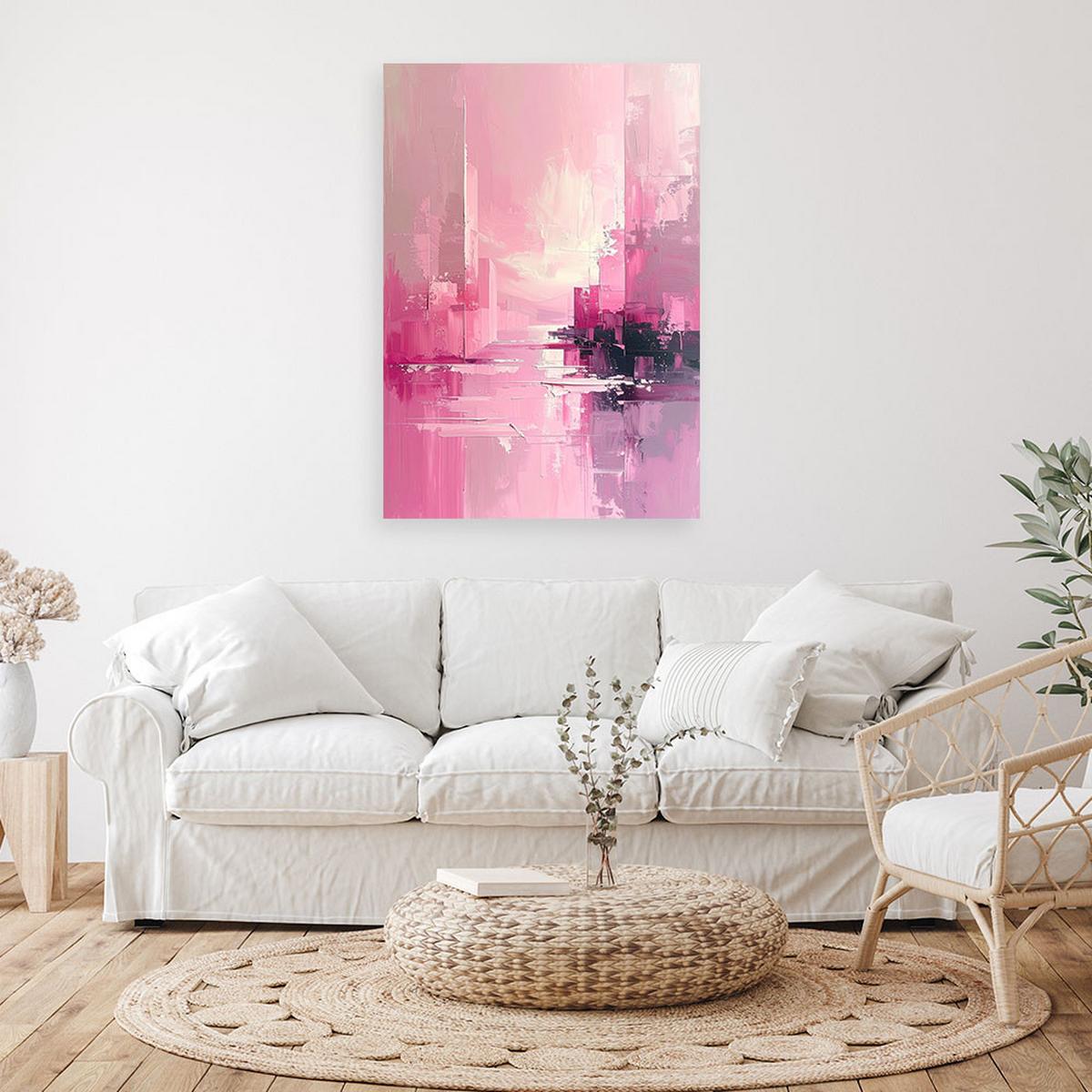 WANDBILD, Rosa Abstraktion mit sanftem Stadtlicht - Rosa, Textil (30/45cm) - Feeby