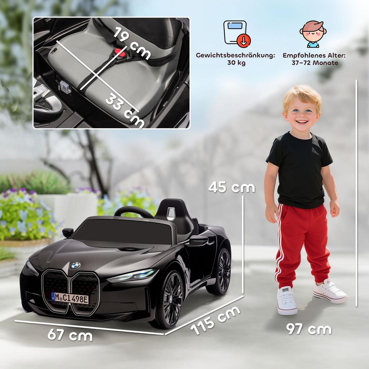 KINDER Elektroauto Elektrofahrzeuge mit Fernbedienung, MP3-Player, 3-5 km/h - Schwarz, Metall (115/67/45cm) - HOMCOM