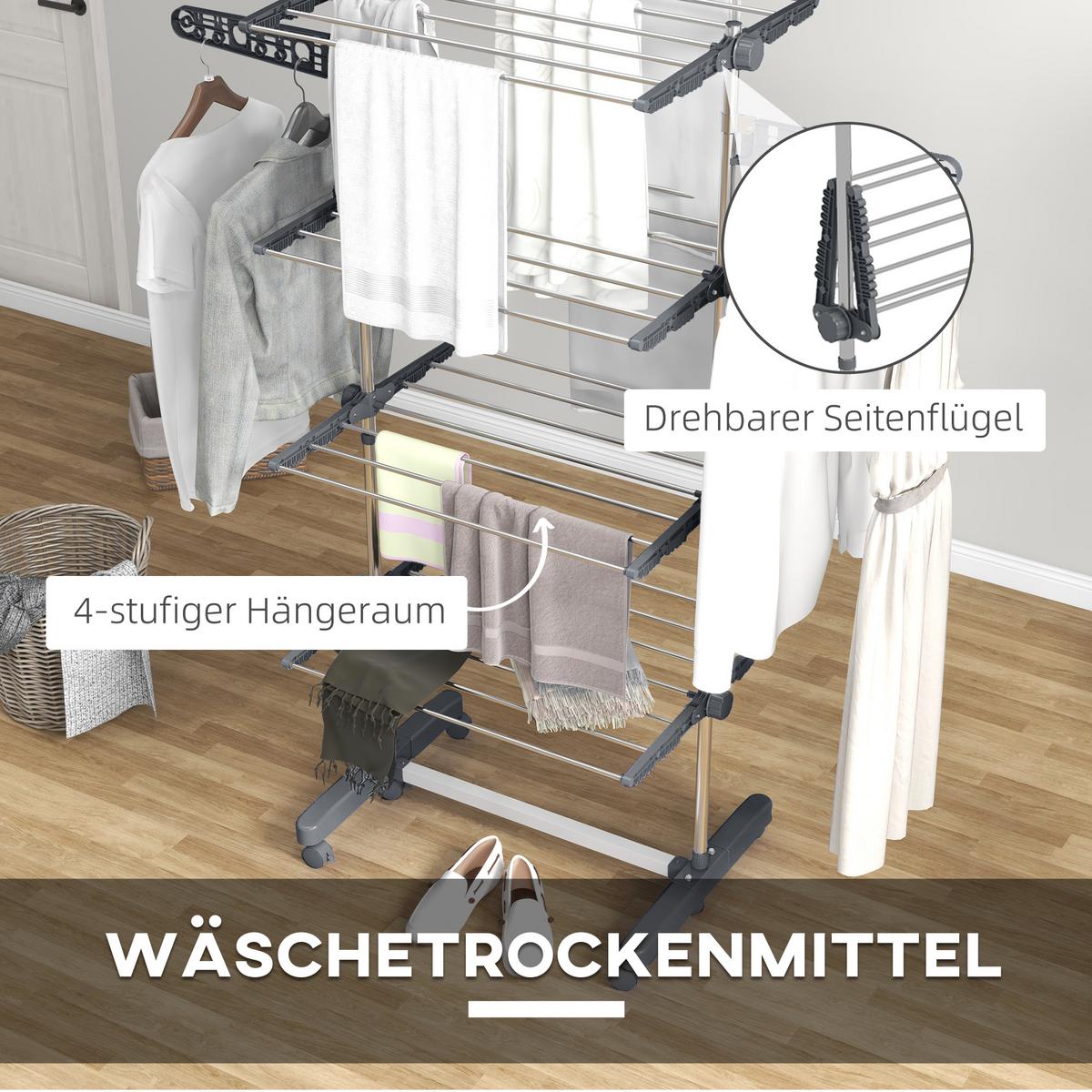 WÄSCHESTÄNDER Edelstahl ABS Grau - Weiß/Grau, Kunststoff/Metall (55/172/142cm) - HOMCOM