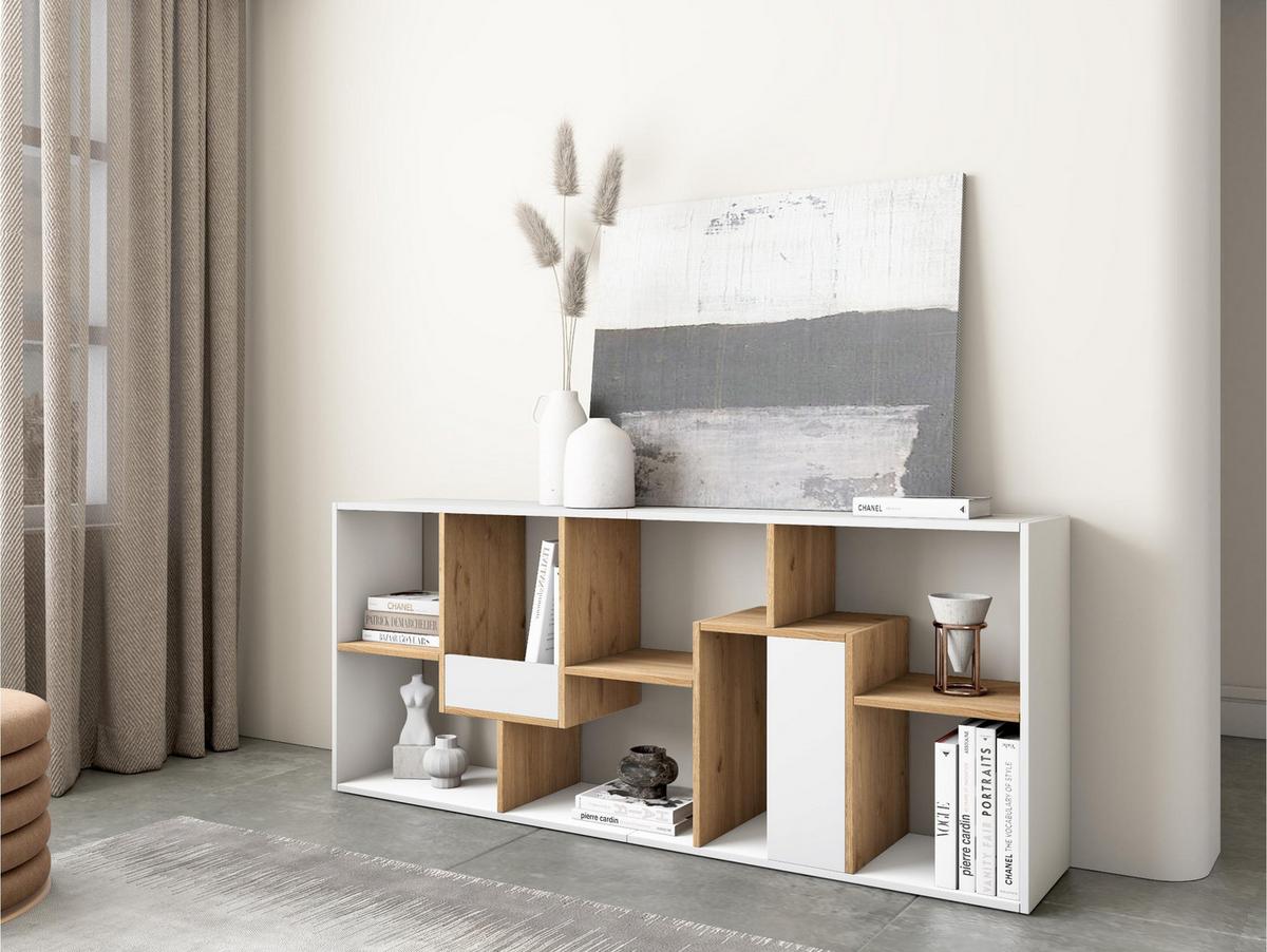 REGAL Bibliothek, Weiß und Eiche, 67/31/162cm - Eichefarben/Weiß, Holzwerkstoff (67/162/31cm) - Skraut Home