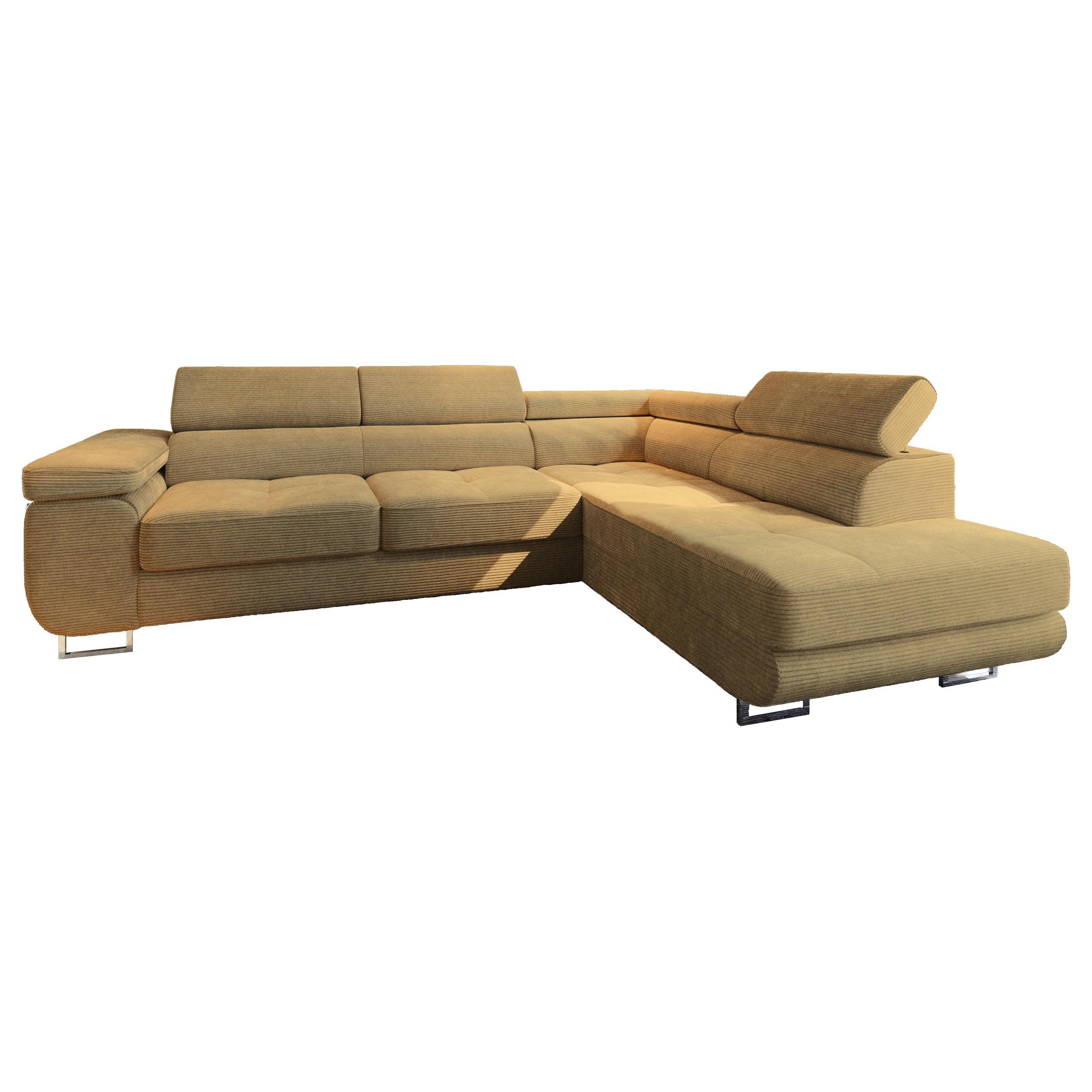 ECKSOFA APIRO R-S Gelb Kordstoff mit Schlaffunktion - Gelb/Silberfarben, Holz/Textil (276/202cm) - MASSENO