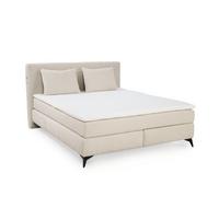 BOXSPRINGBETT 160x200 cm, 7-Zonen-Tonnentaschen-Federkernmatratzen H3, Topper, Bonell-Federkern, Beleuchtung, USB-Ladeports, Chenille Beige / 20013 - Beige/Schwarz, Textil/Metall (160/200cm) - luma-home