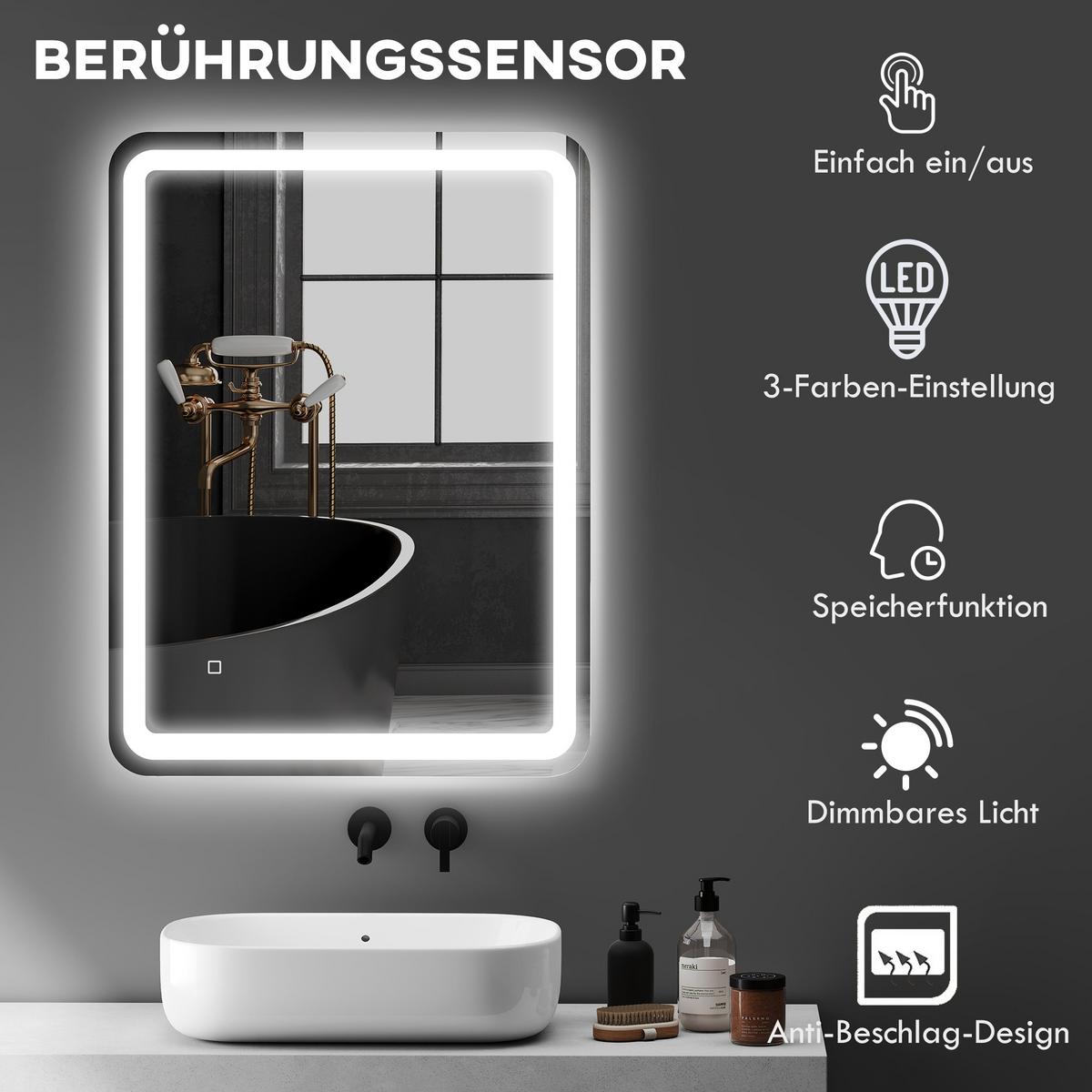 BADSPIEGEL Hartglas Silber - Silberfarben, Glas (60/4/80cm) - HOMCOM