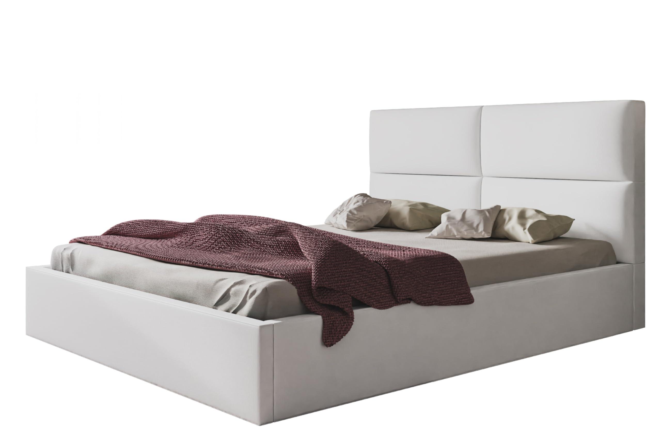 BETT 160x200 - Polsterbett mit Bettkasten und Metallrahmen - Modern Betten - Weicher Jasminstoff - Kollektion Lizbona, Weiß - Weiß, Holz/Textil (160/200cm) - Alpi-Möbel