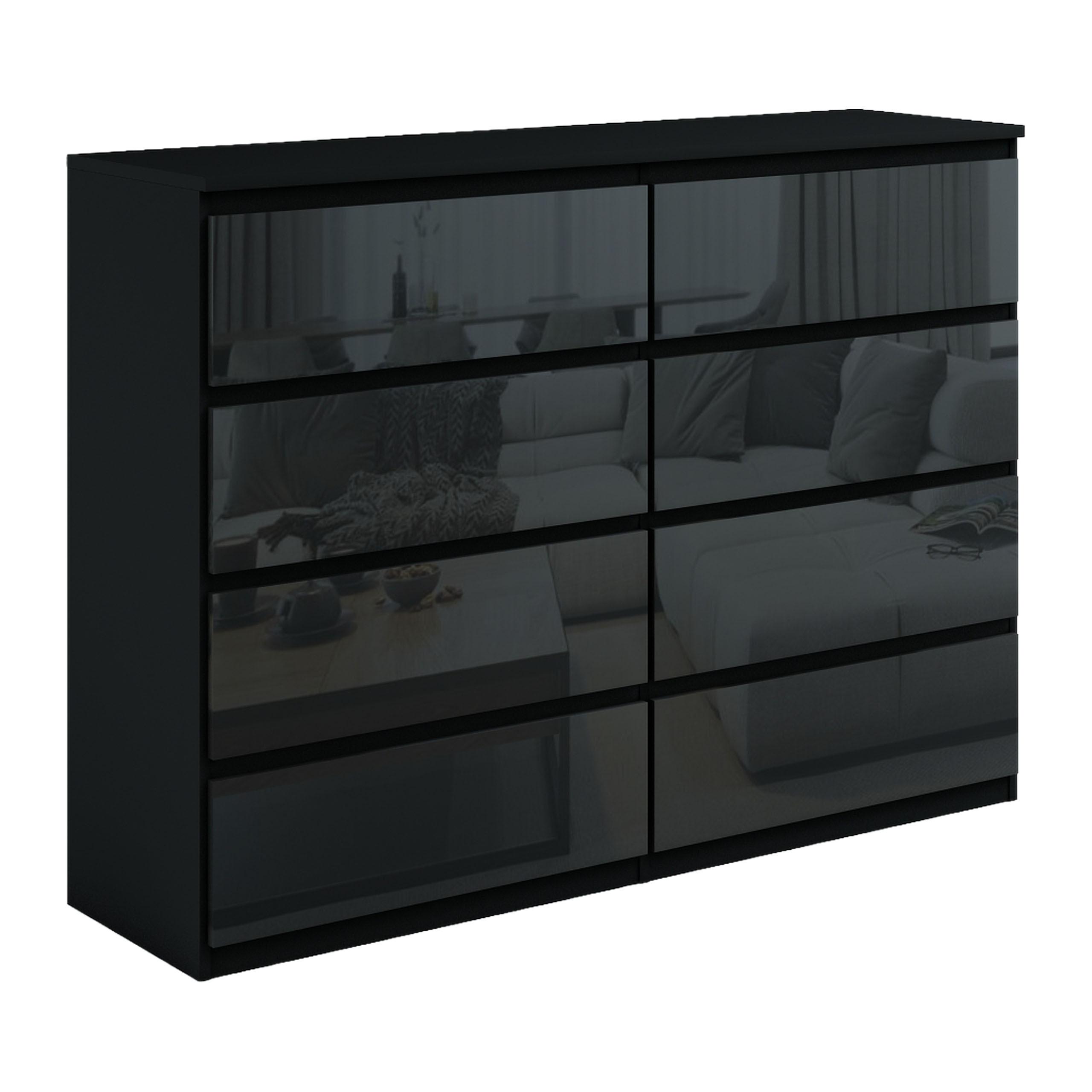 KOMMODE NUDO 138,5/101,5/39cm mit 8 Schubladen Türen Schwarz - Schwarz Hochglanz/Schwarz, Holzwerkstoff (138.5/101.5/39cm) - MASSENO