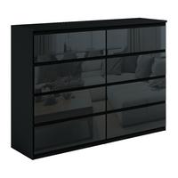 KOMMODE NUDO 138,5/101,5/39cm mit 8 Schubladen Türen Schwarz - Schwarz Hochglanz/Schwarz, Holzwerkstoff (138.5/101.5/39cm) - MASSENO