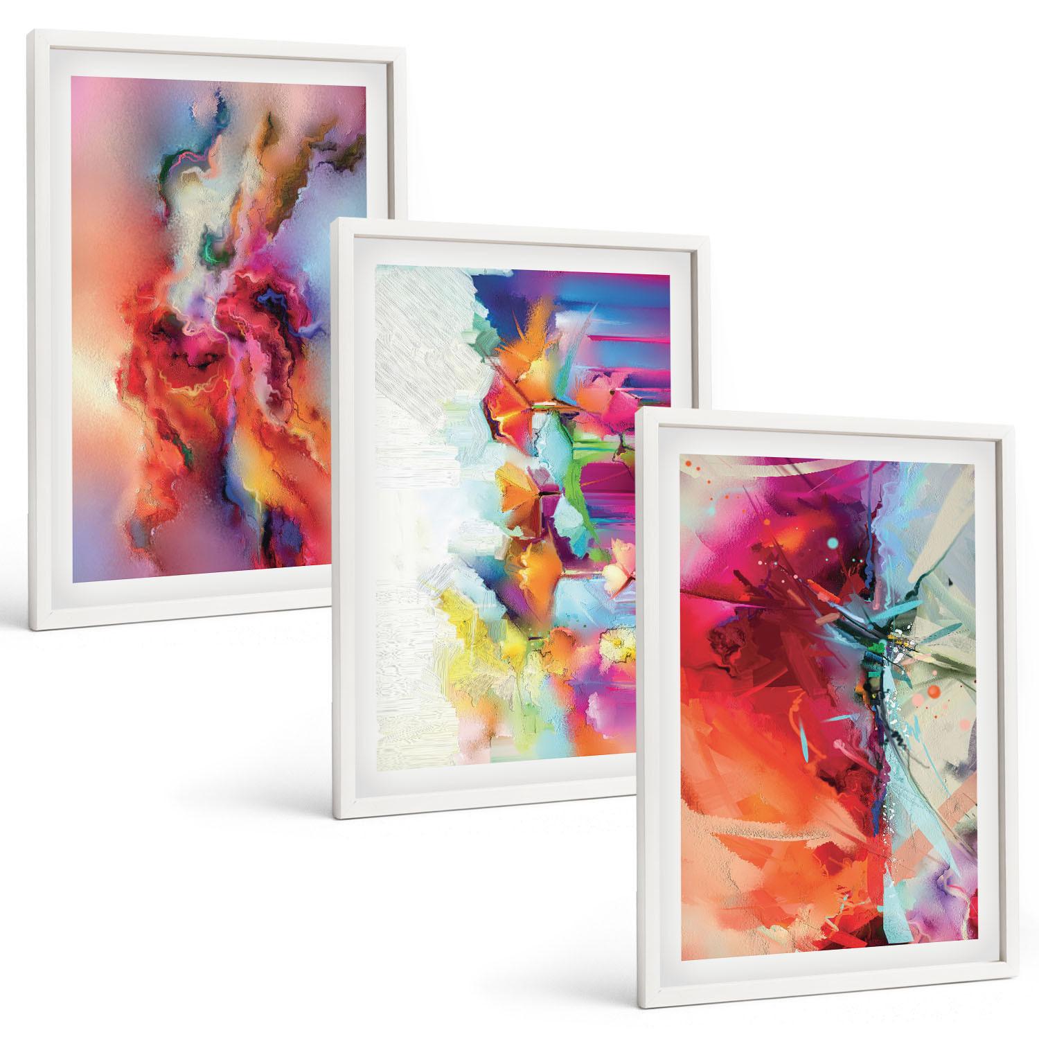 BILDER SET 3er Set - 40x60 cm Weißer Rahmen - Farbenfrohe Abstraktionen der Form - Weiß, Kunststoff (40/60cm) - TULUP