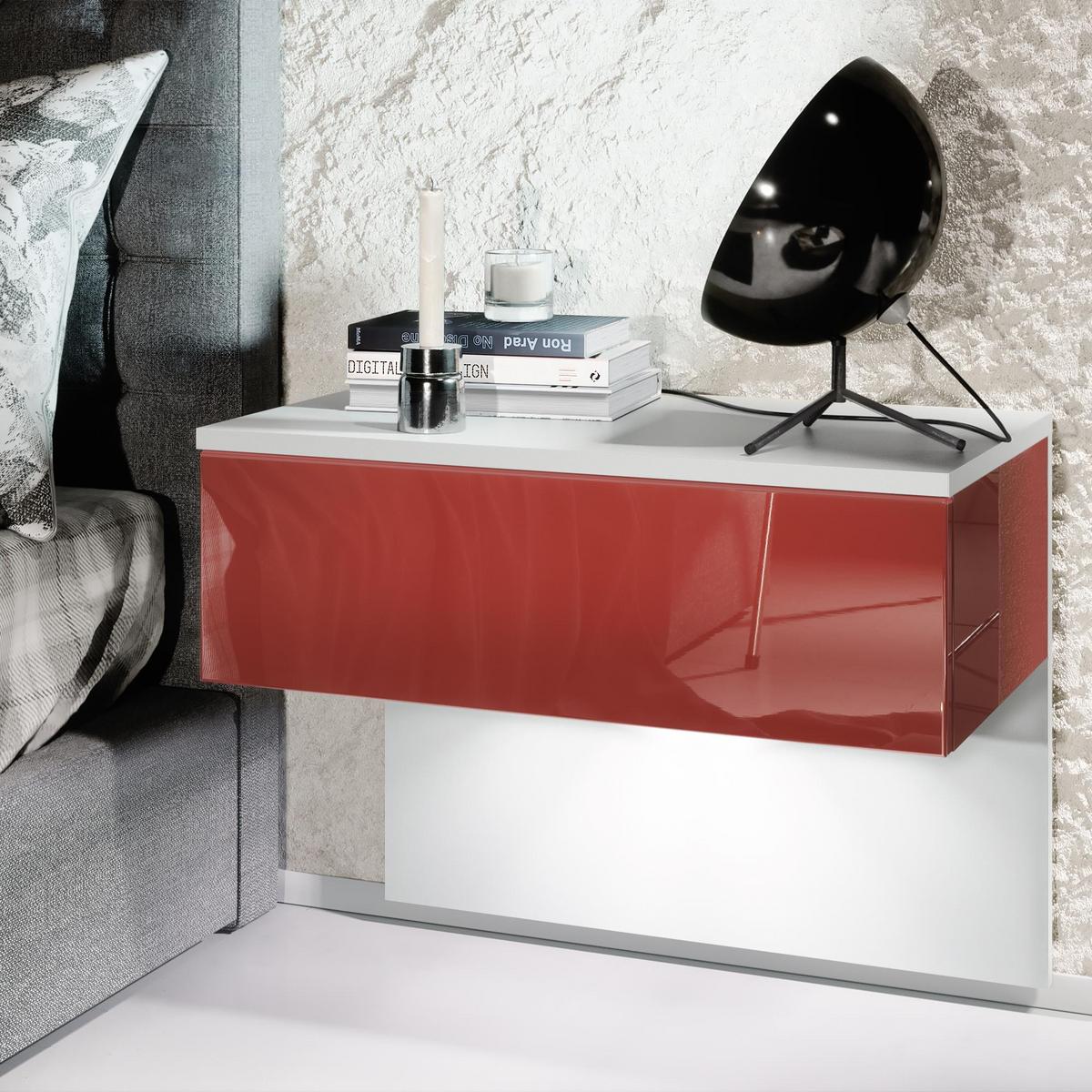 NACHTTISCH Sleep Fronten in Bordeaux Hochglanz - Bordeaux, Holzwerkstoff (60/46/35cm) - Vladon