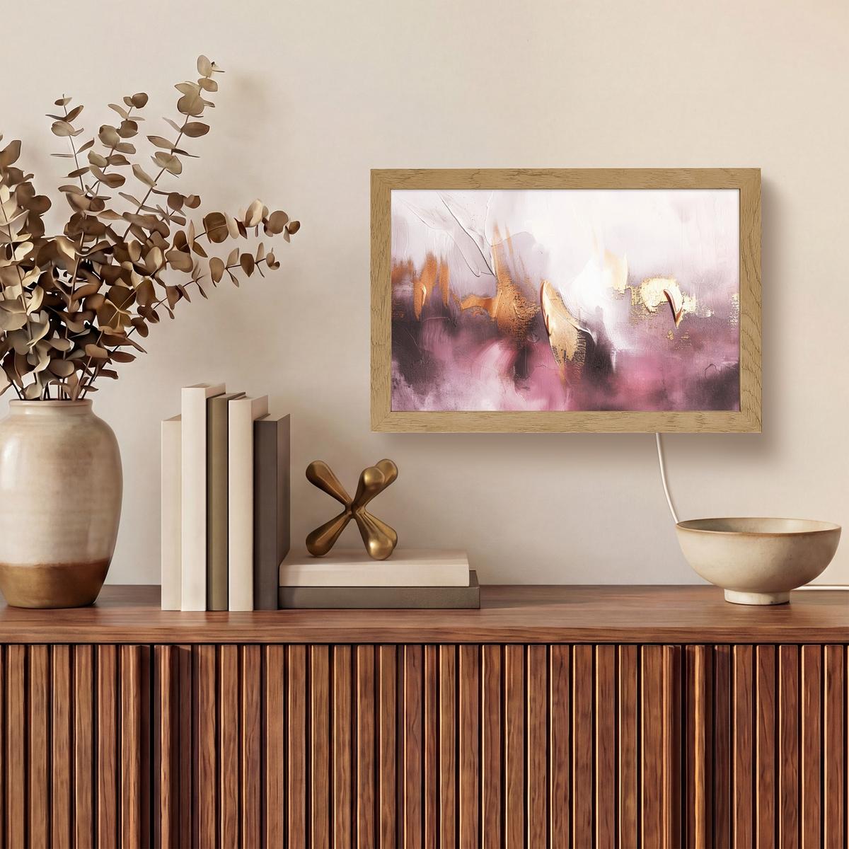 WANDLEUCHTE Lila - Abstrakt - Farbe - Gold 30x20 cm - Mauve, Holzwerkstoff (30/20/8cm) - OnlyWow