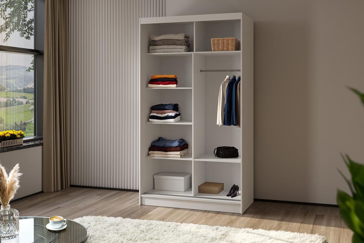 SCHWEBETÜRENSCHRANK Cabinio Weiß Eiche Artisan 120/216/61 cm – Modern, mit Lamellen - Walnussfarben/Weiß, Holzwerkstoff/Kunststoff (120/216.1/61cm) - AX Living