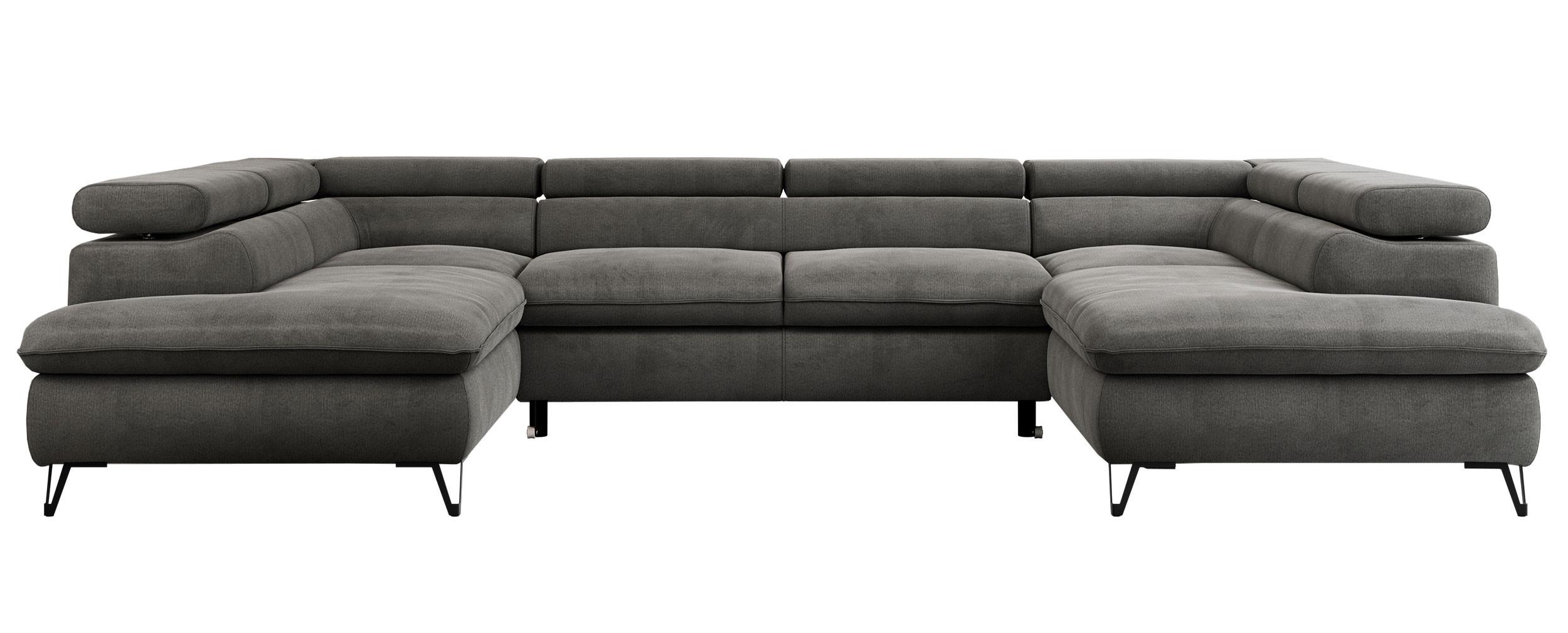 WOHNLANDSCHAFT PEDRO U Velvet Dunkelgrau - Dunkelgrau/Schwarz, Textil/Metall (346/76/208cm) - MKS