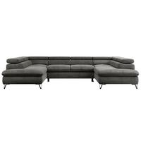 WOHNLANDSCHAFT PEDRO U Velvet Dunkelgrau - Dunkelgrau/Schwarz, Textil/Metall (346/76/208cm) - MKS