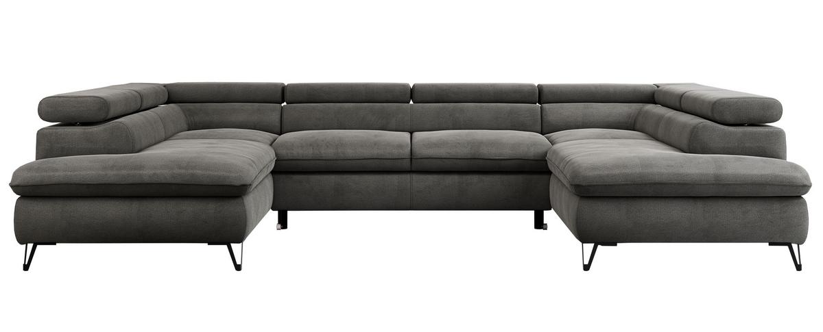 WOHNLANDSCHAFT PETER U Velvet Dunkelgrau - Dunkelgrau/Schwarz, Textil/Metall (346/76/208cm) - MKS