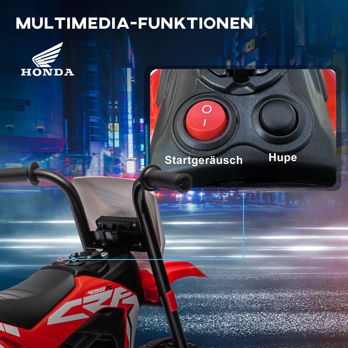 LANGUAGE ELEKTRO-MOTORRAD mit Hupe, Musik 6V Rot - Rot, Kunststoff/Metall (71/40.5/43.5cm) - HOMCOM