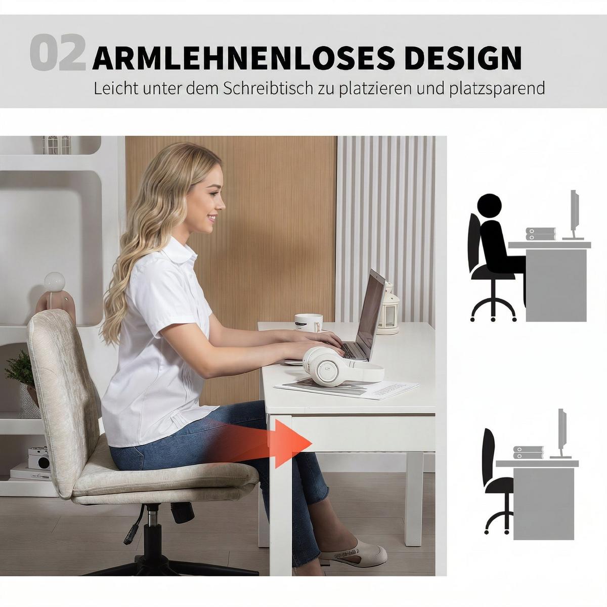 HOMEOFFICE-STUHL Polyester Beige - Beige/Schwarz, Textil/Metall (62/93/67cm) - HOMCOM