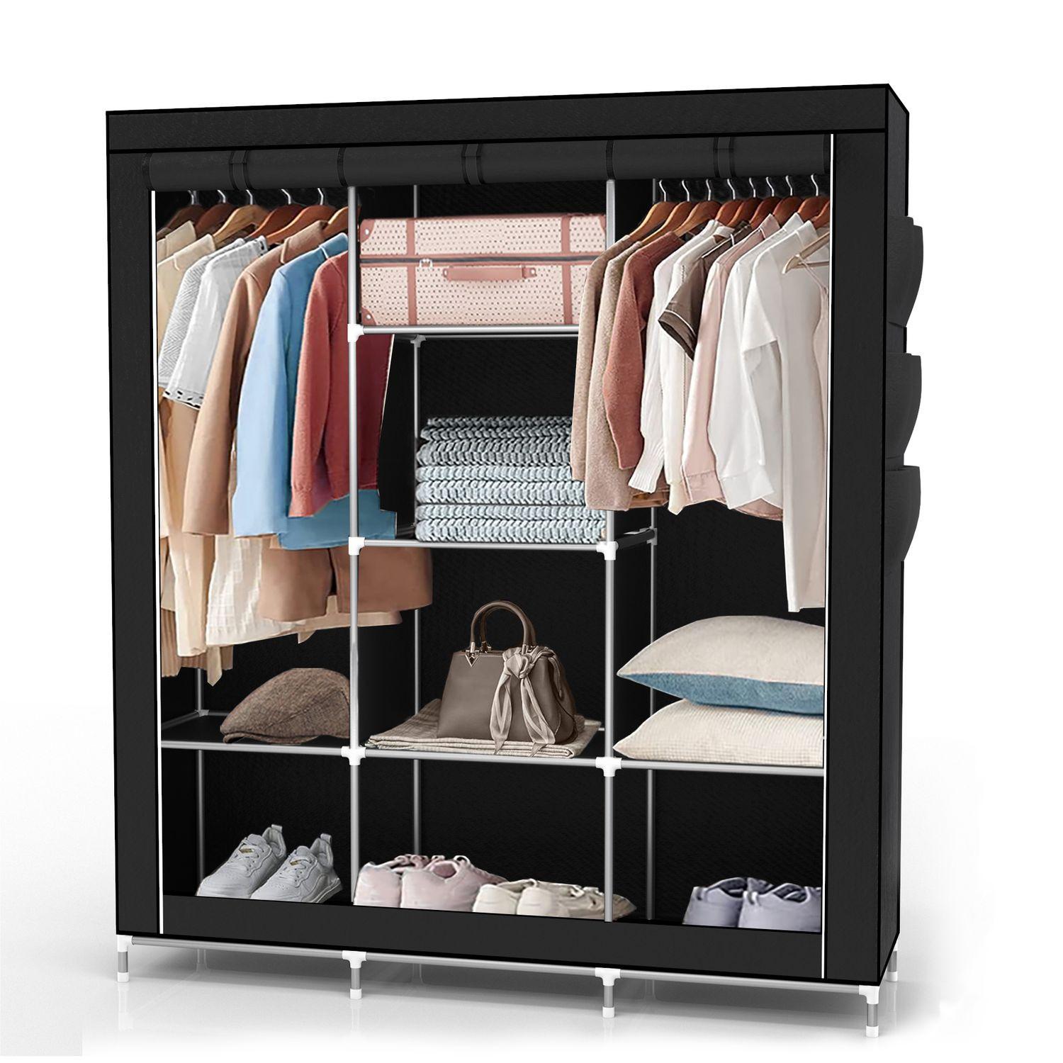 STOFFSCHRANK - Schwarz, Textil (45/175/130cm) - Intirilife