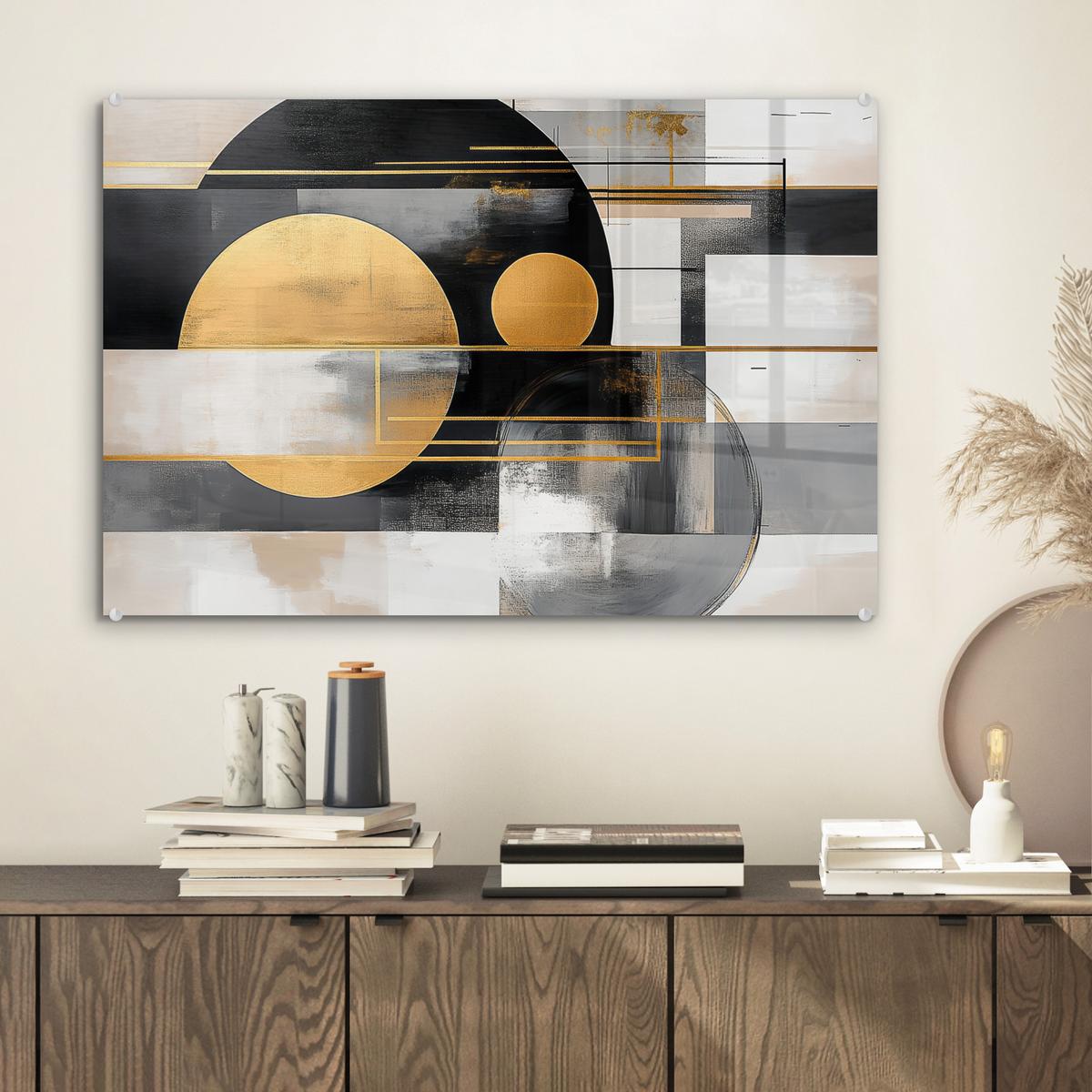 ACRYLGLASBILD Abstrakt - Gold - Silber - Formen - Ästhetisch - Modern Wanddeko 60x40 cm - Goldfarben, Glas (60/40cm) - MuchoWow