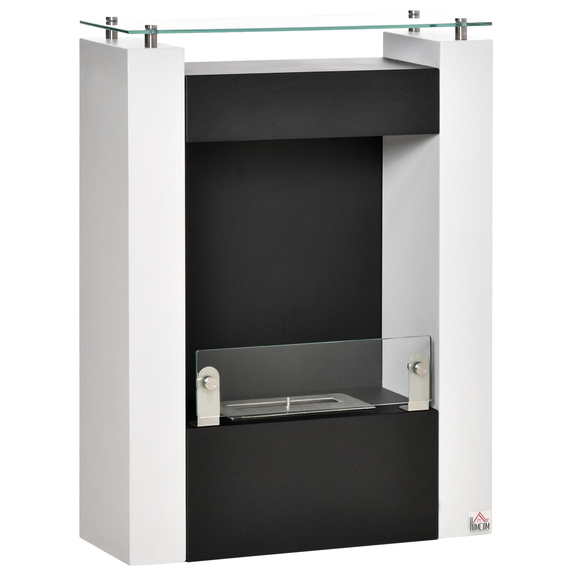 ETHANOL-KAMIN Bio-Ethanol-Brenner 1993W 3 Std. kein Rauch Weiß+Schwarz - Weiß, Metall (20/79/60cm) - HOMCOM