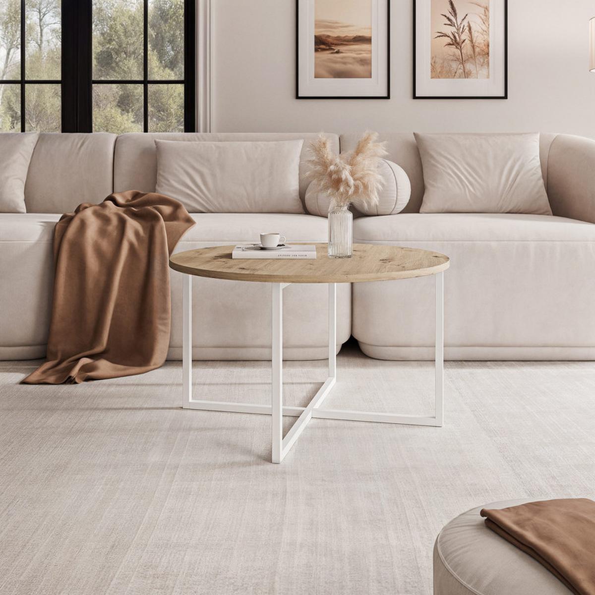 COUCHTISCH BESARO 75/47 cm runden, Weiß / Artisan-Eiche - Eiche Artisan/Weiß, Metall (75/75/47cm) - Idohome